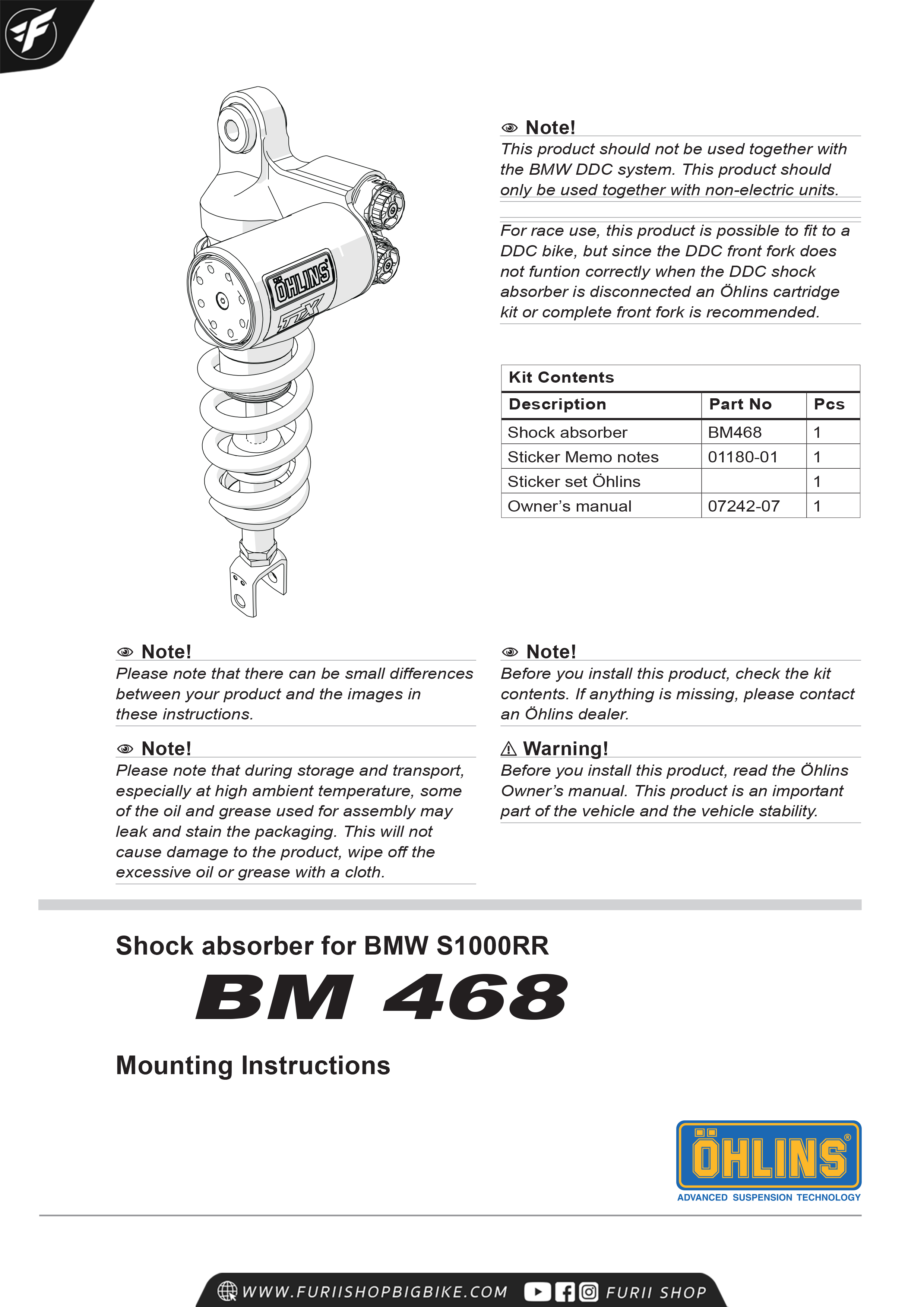 โช๊คหลัง OHLINS Sweden BM468 For BMW HP4 2013-2014