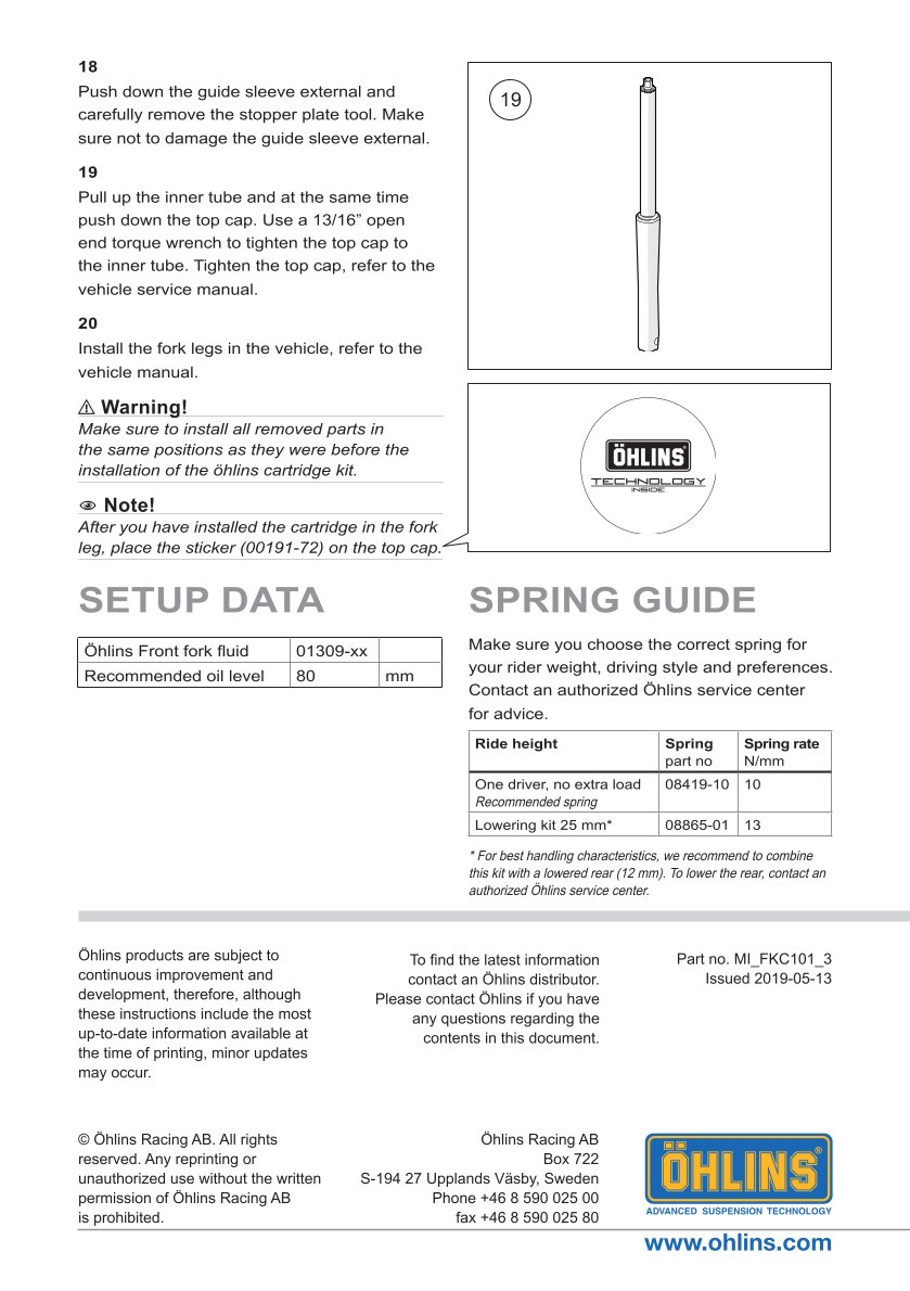 สปริงโช้คหน้า Ohlins FKC101 For Harley-Davidson Ultra Classic 1997-2013