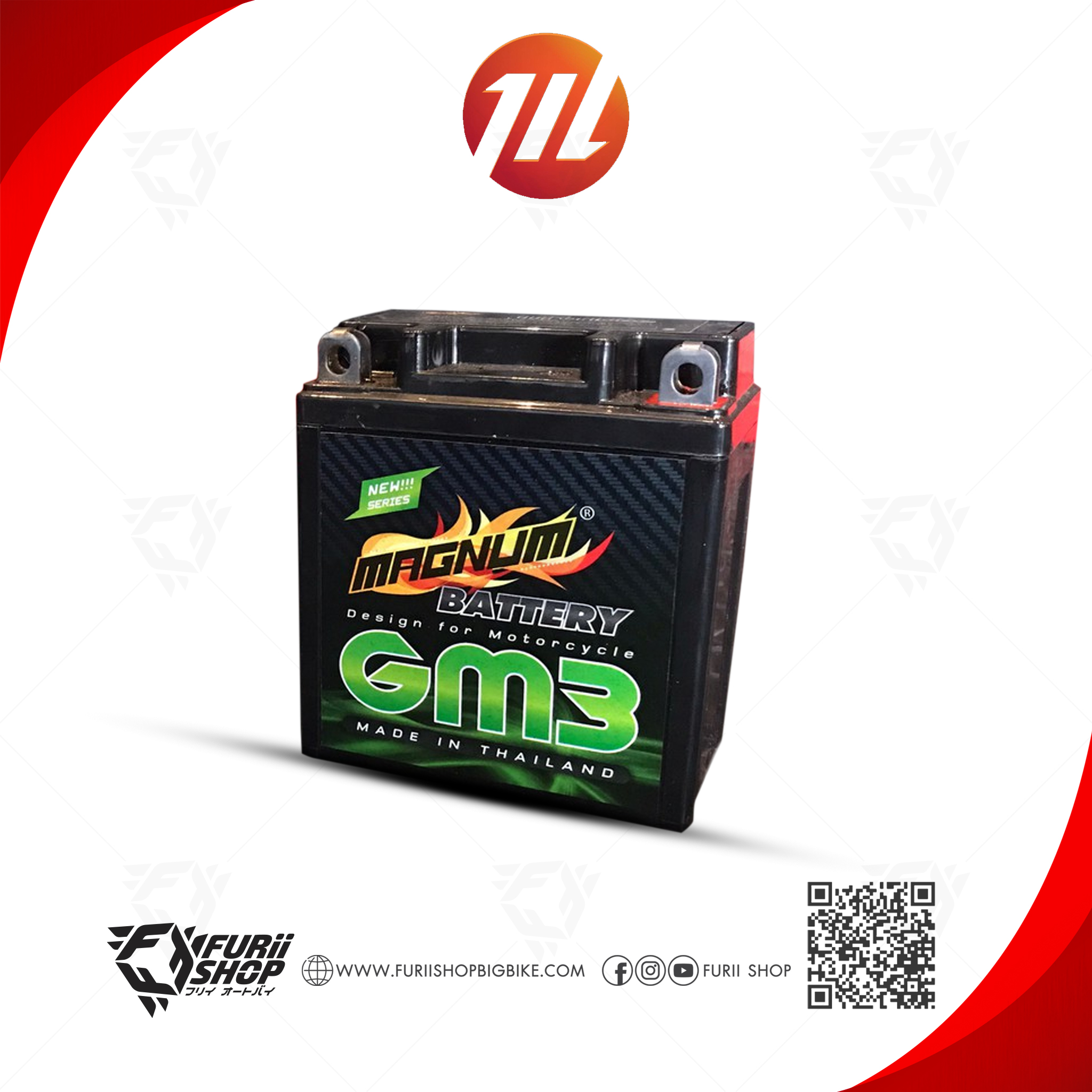 แบตเตอรี่ มอเตอร์ไซค์ MAGNUM GM3-X (12V 3Ah)