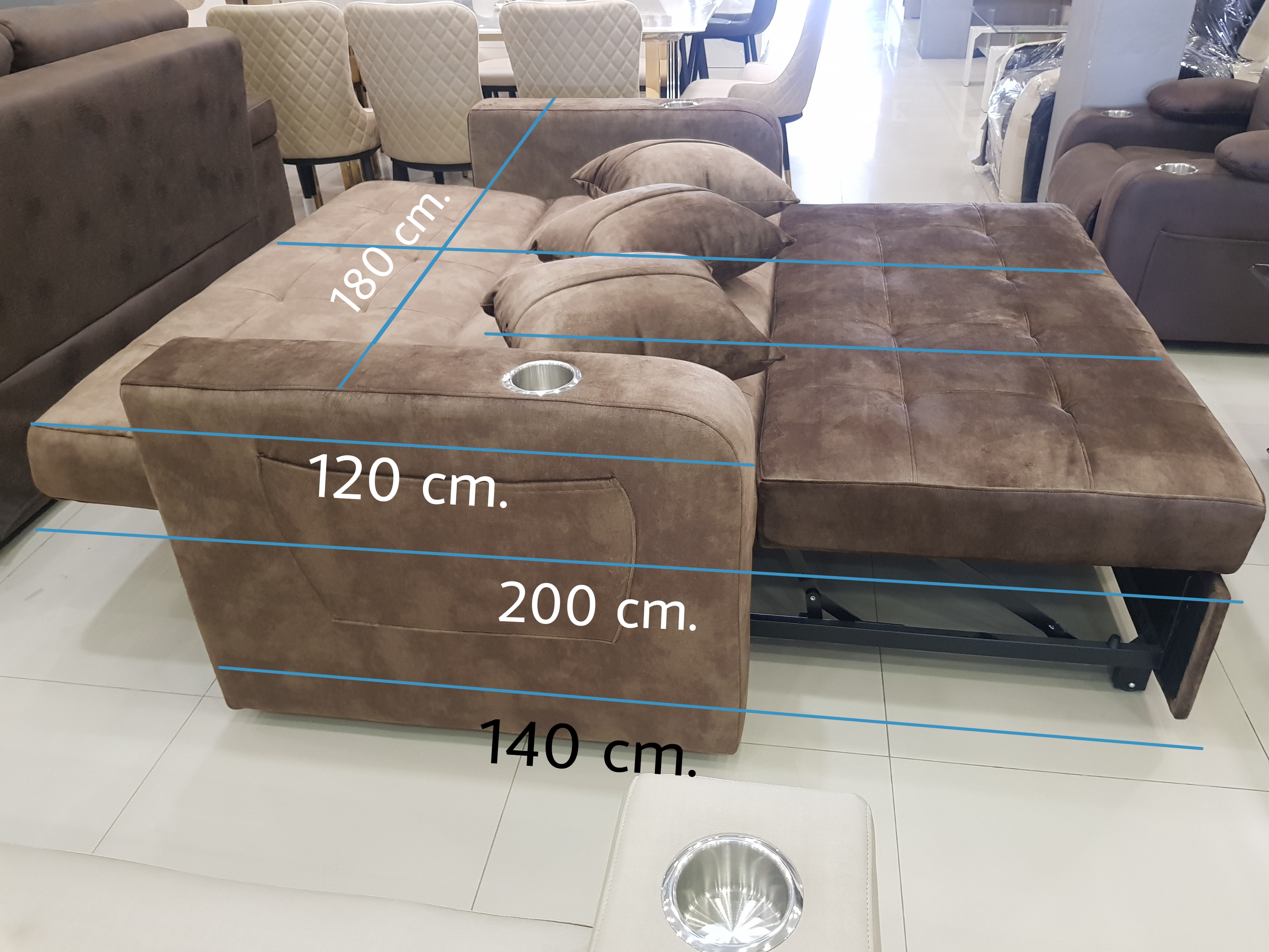 โซฟาเบด 1.8 ม. รุ่น Aurora สามารถปรับเอนนอน ดึงยืดเท้าได้