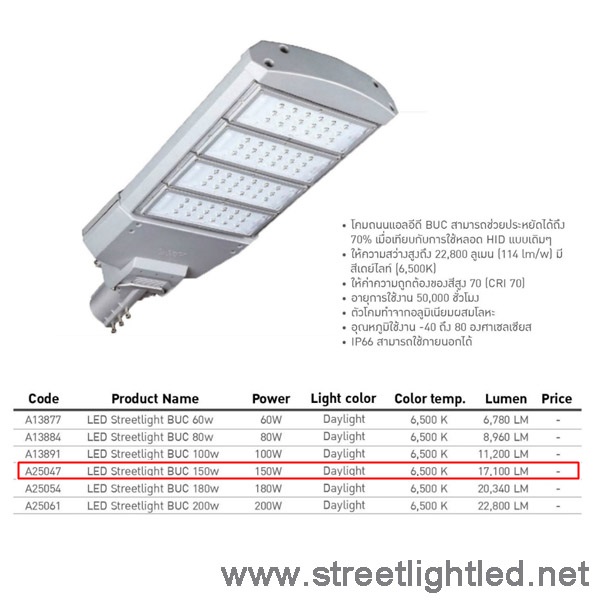 โคมไฟถนน EVE LED Streetlight BUC 150w