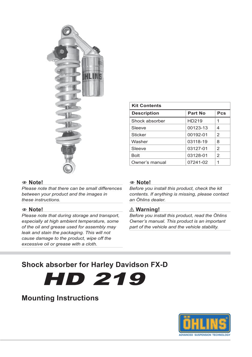 โช๊คหลังแต่ง Ohlins HD219 For Harley-Davidson Dyna FXD ปี 1991-2017
