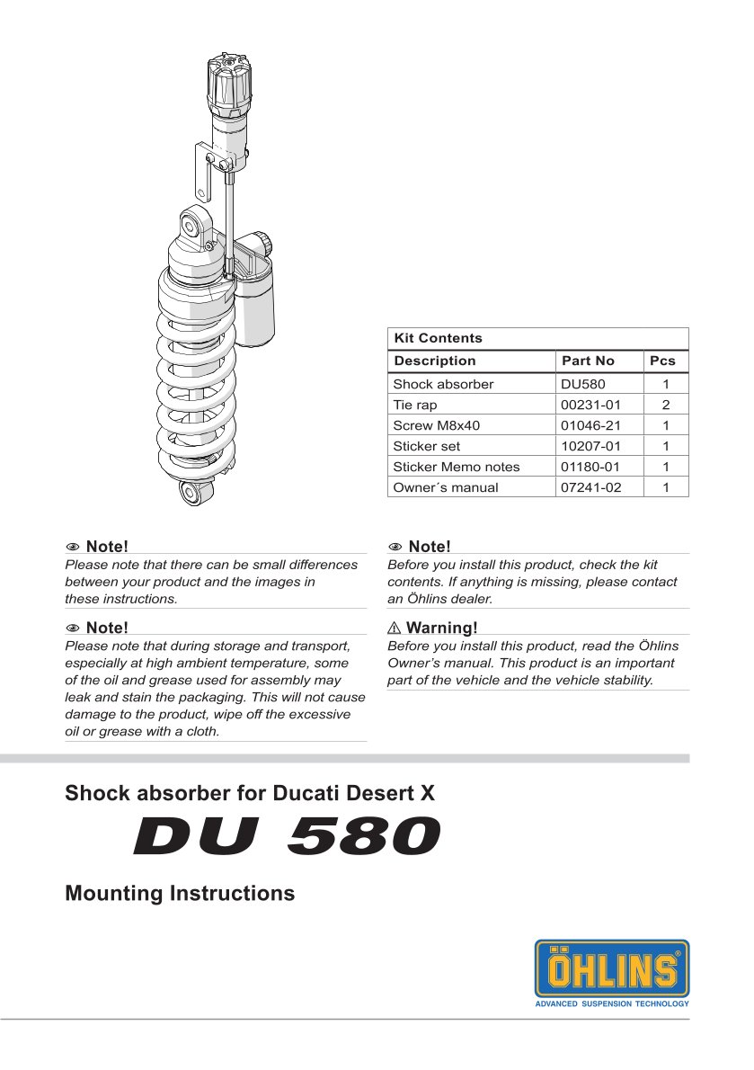 โช๊คหลังแต่ง Ohlins DU580 For Ducati Desert X ปี 2022