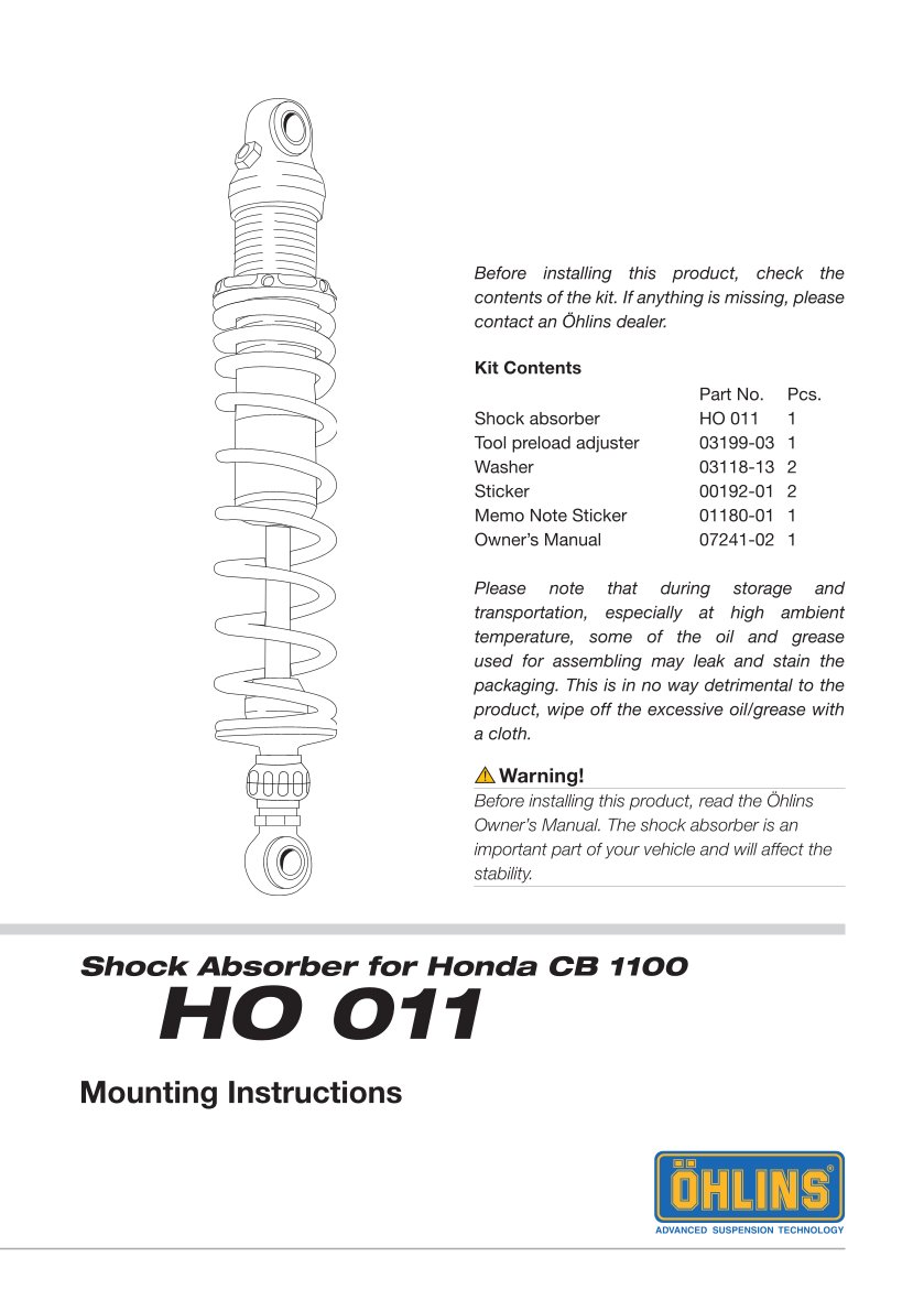 โช๊คหลังแต่ง Ohlins HO011 For Honda CB1100EX Thailand version ปี 2010-2019