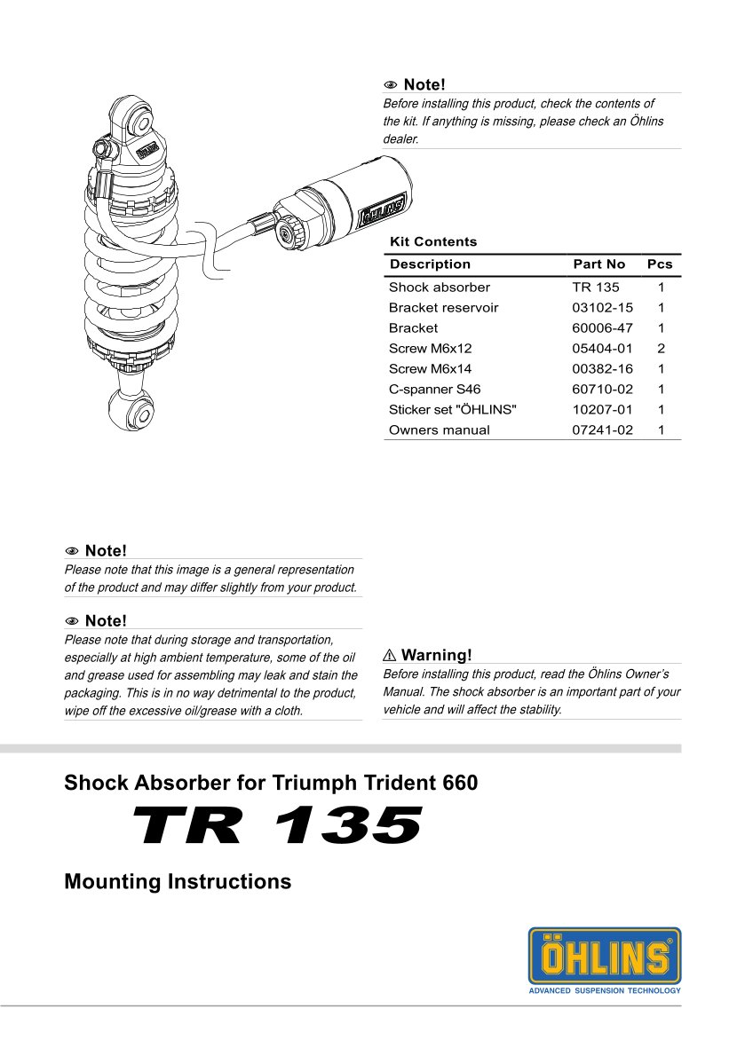 โช๊คหลังแต่ง Ohlins TR135 For Triumph Trident 660 ปี 2021