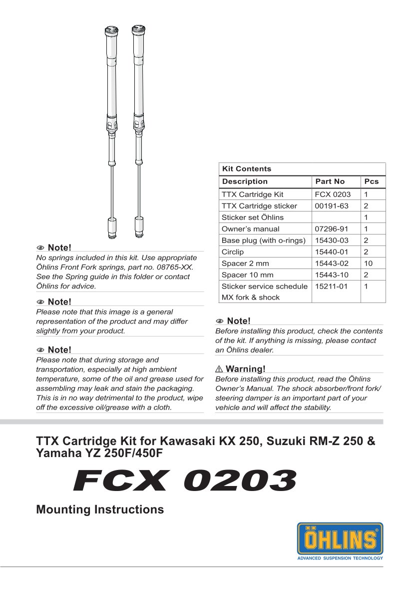 สปริงโช้คหน้า Ohlins FCX0203 For Yamaha YZ 250F 2014-2022