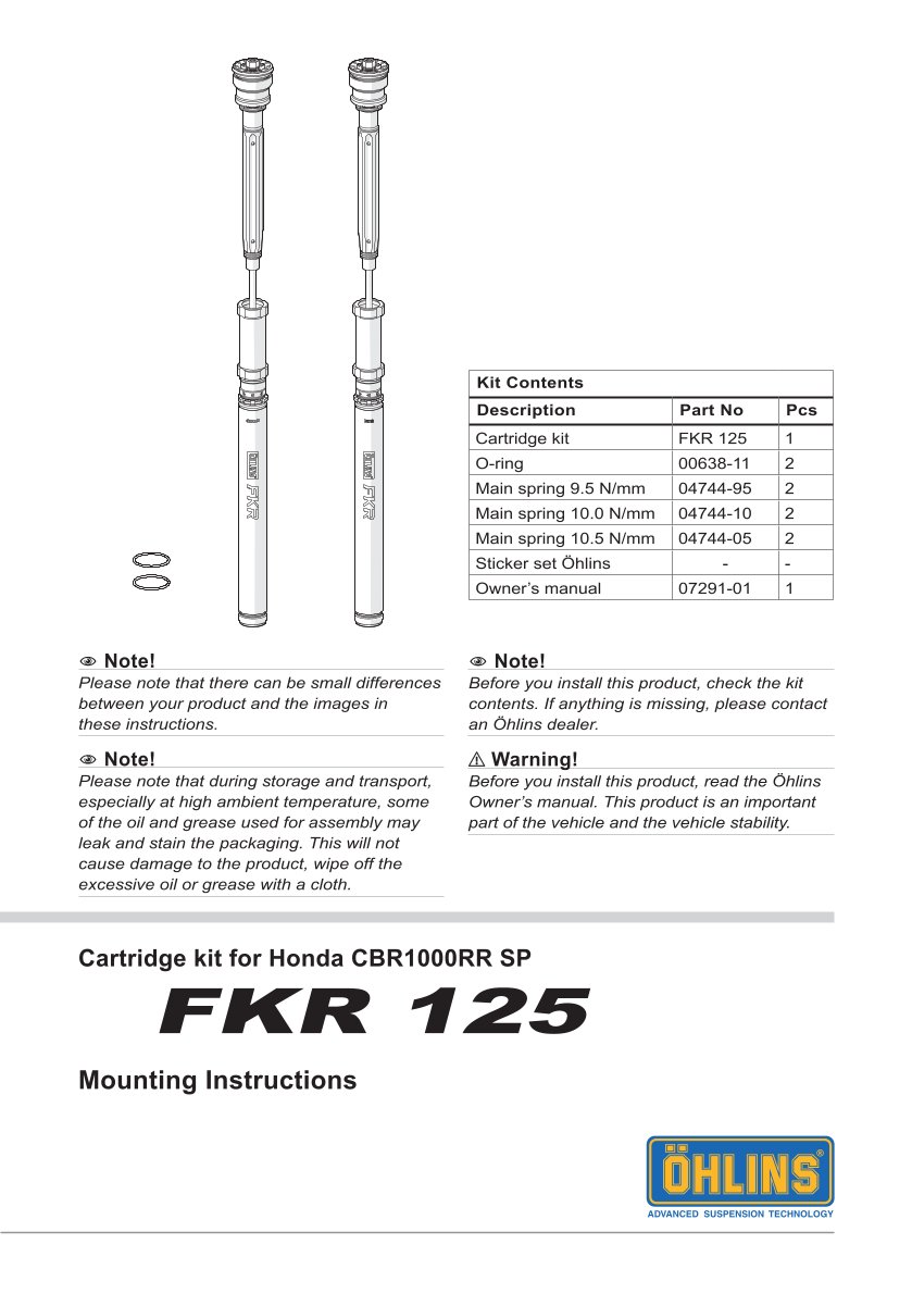 สปริงโช้คหน้า Ohlins FKR125 For Honda CBR1000RR-R SP (Öhlins FL 941) 2020-2023