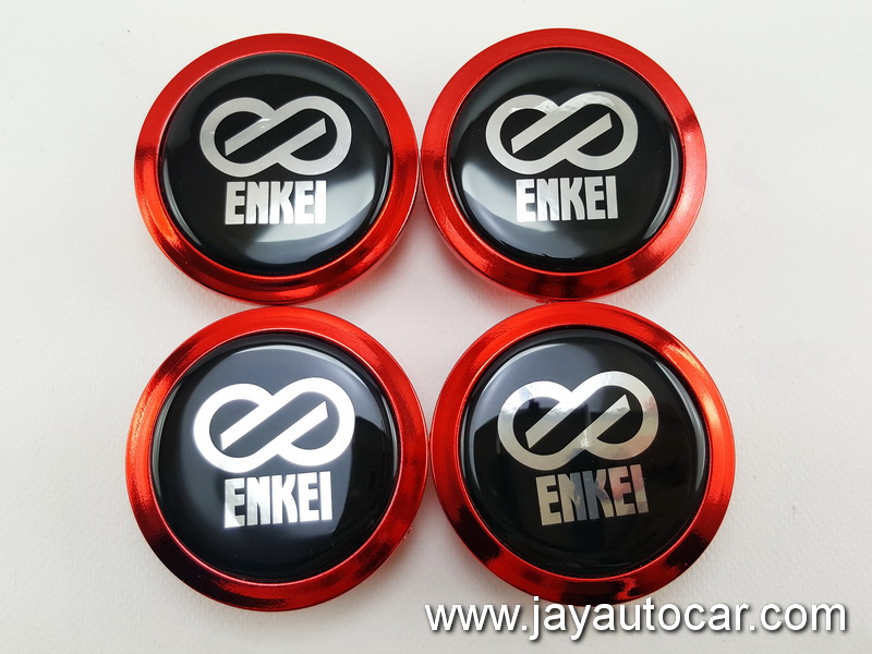 ฝาล้อรถยนต์ สำหรับ ล้อแม็ก สติ๊กเกอร์ โลโก้ ENKEI สีแดง ขนาด 58 มิล 1ชุด 4ชิ้น