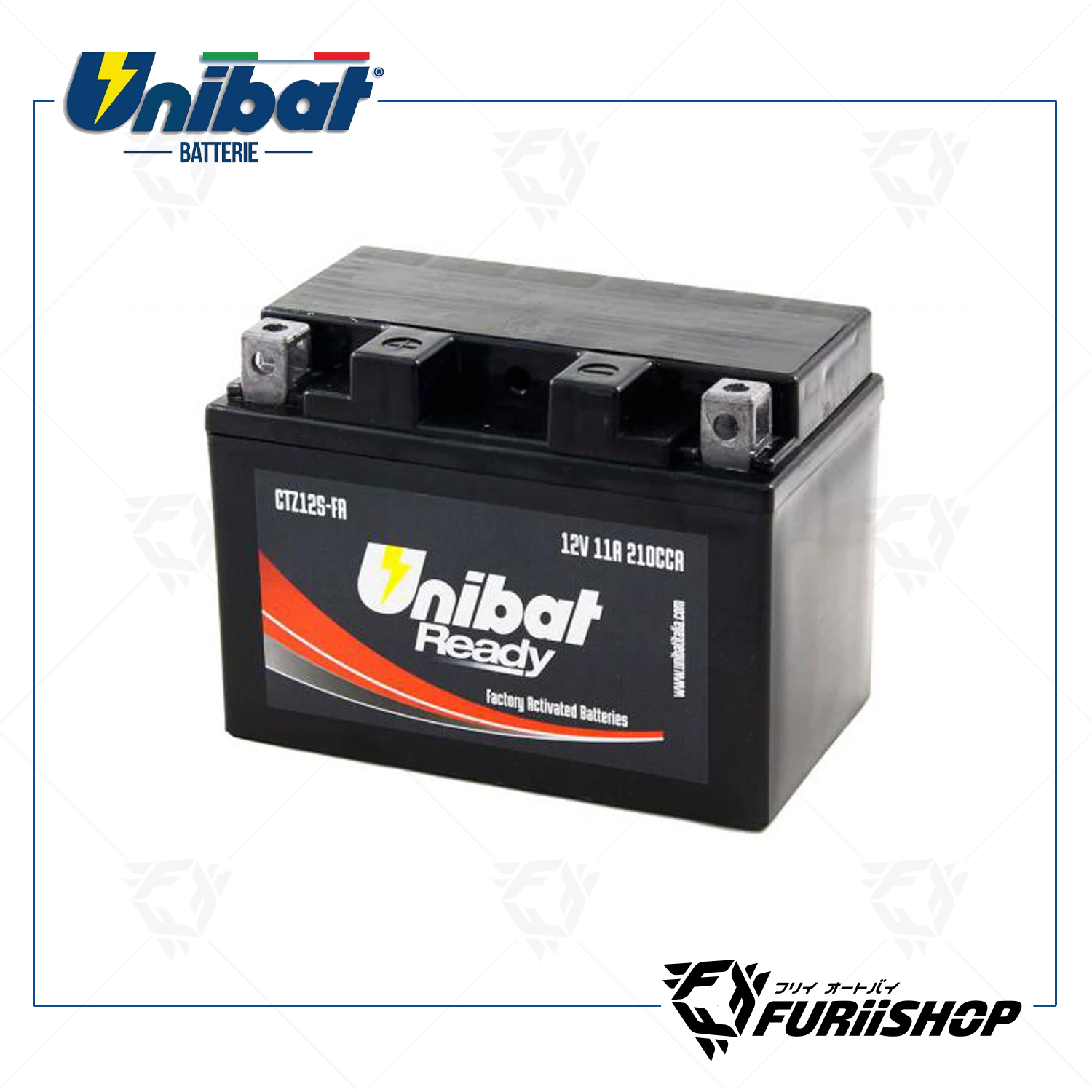 แบตเตอร์รี่รถมอเตอร์ไซต์ Unibat Battery Ready Series Series CTZ12S-FA For Triumph , Honda , Vespa , Kawasaki