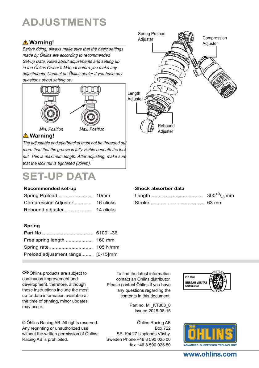 โช๊คหลัง โช๊คอัพ โช๊คแต่ง โช๊คมอเอตร์ไซค์ OHLINS KT303 FOR KTM RC390