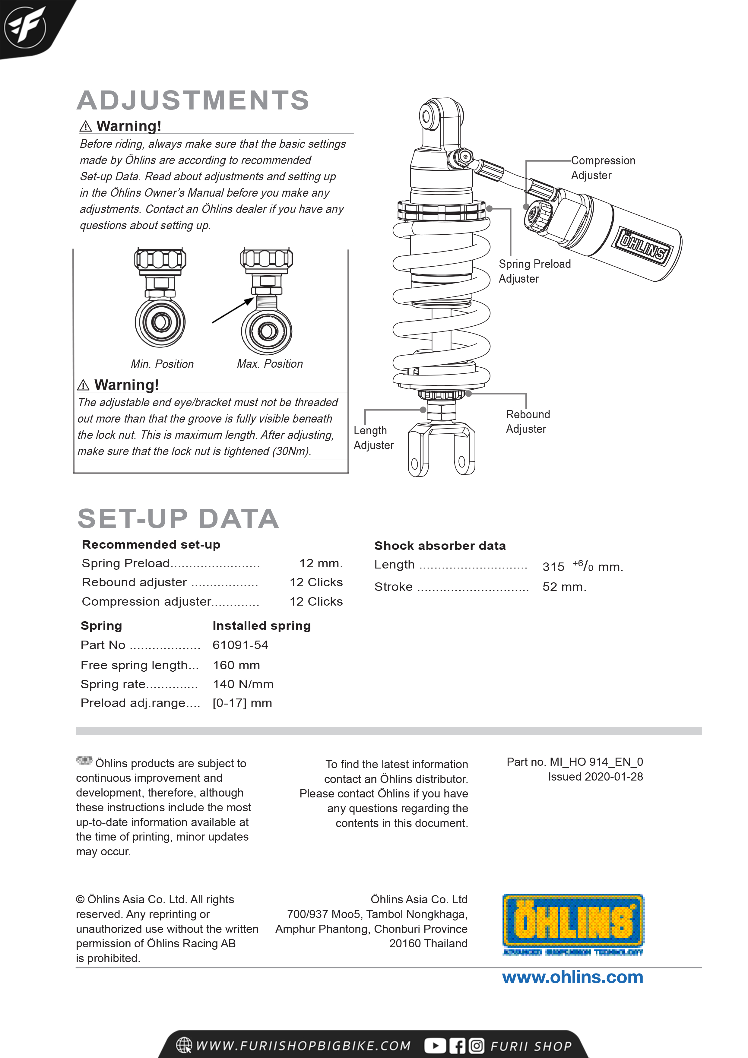 โช๊คหลัง OHLINS HO914 FOR Honda CBR500R โช๊ค โช๊คแต่ง โช๊คมอเอตร์ไซค์
