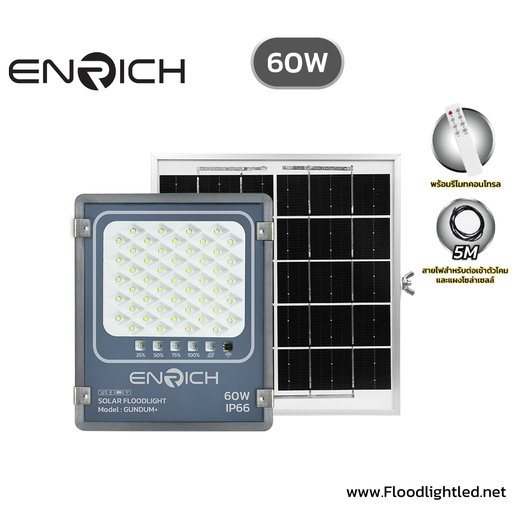 สปอร์ตไลท์โซล่าเซลล์ LED 60W ENRICH GUNDAM+