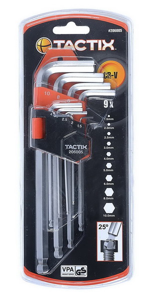 ประแจหกเหลี่ยมยาว หัวบอล 9 PC (mm) #206005 TACTIX