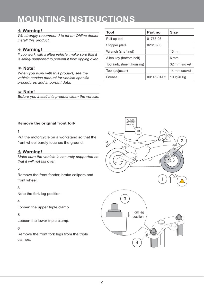 สปริงโช้คหน้า Ohlins FKS202 For Kawasaki Z300 (ER300) 2013-2017