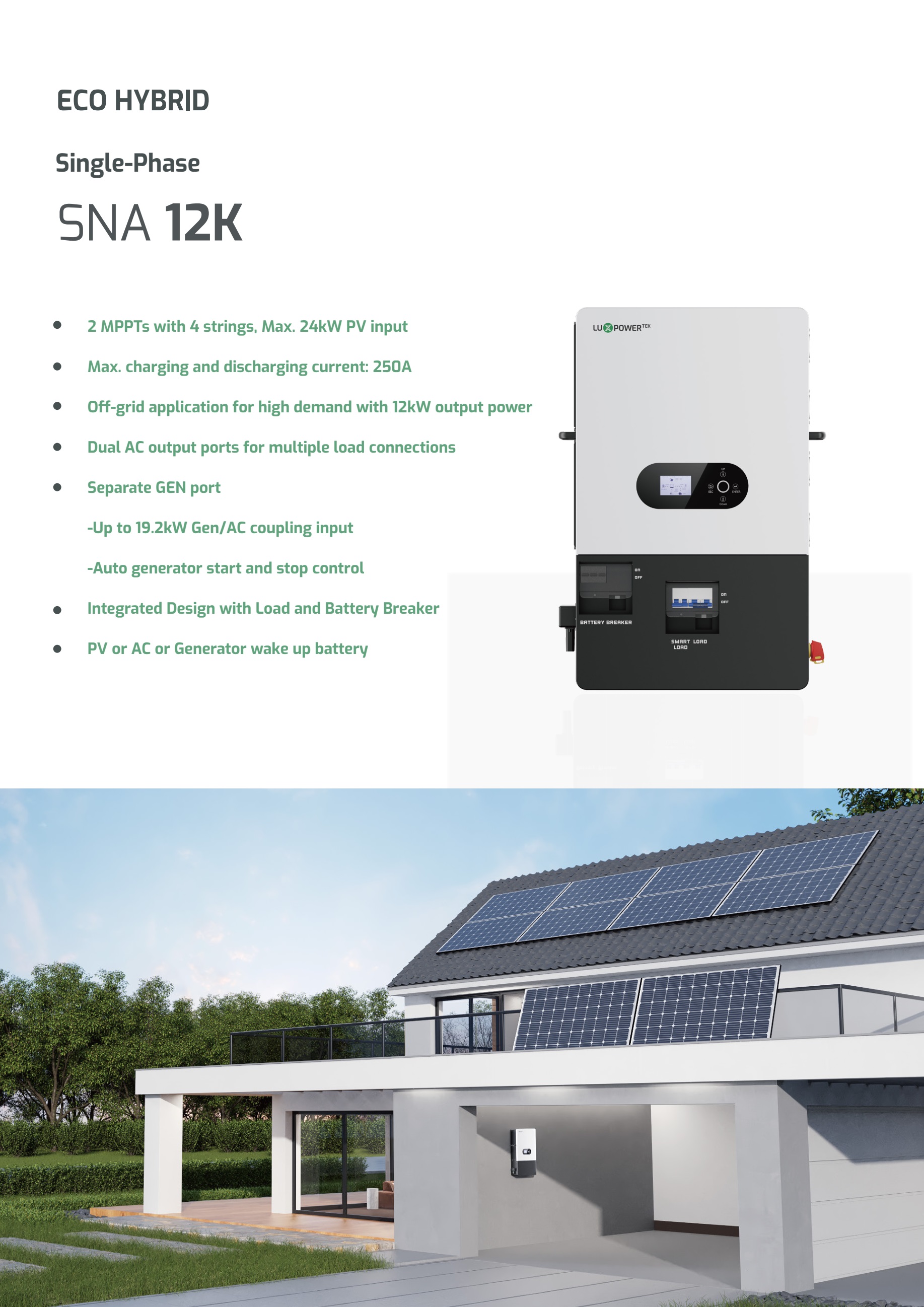 LuxPower Hybrid off grid inverter 12kW รุ่นขนานเครื่องได้ รองรับไฟแผง 4 สริง 480V ต่อสตริง , mppt 250A พร้อม CTกันไฟย้อน