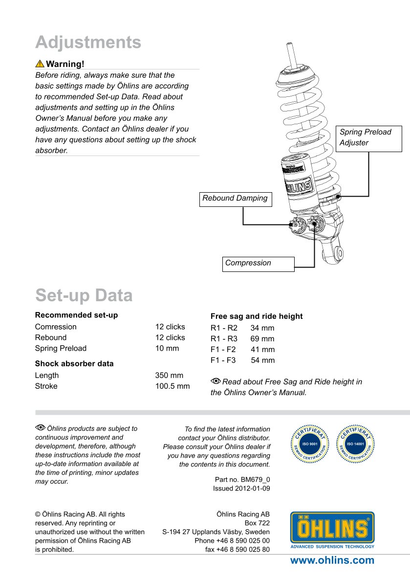 โช๊คหลังแต่ง Ohlins BM679 For BMW R 1200 GS Adventure ปี 2006-2013