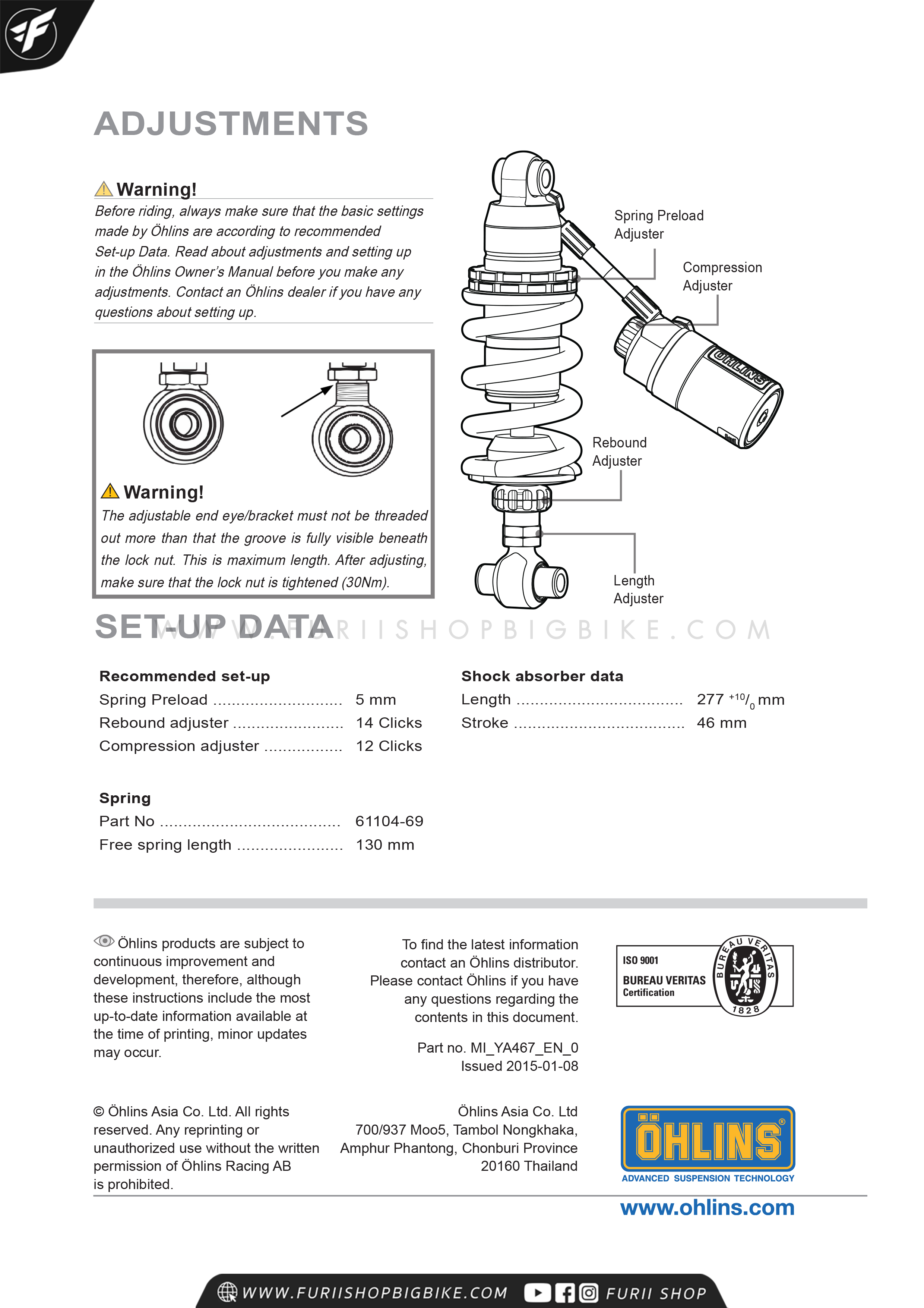 โช๊คหลัง OHLINS Sweden YA467 Yamaha R25, MT-03