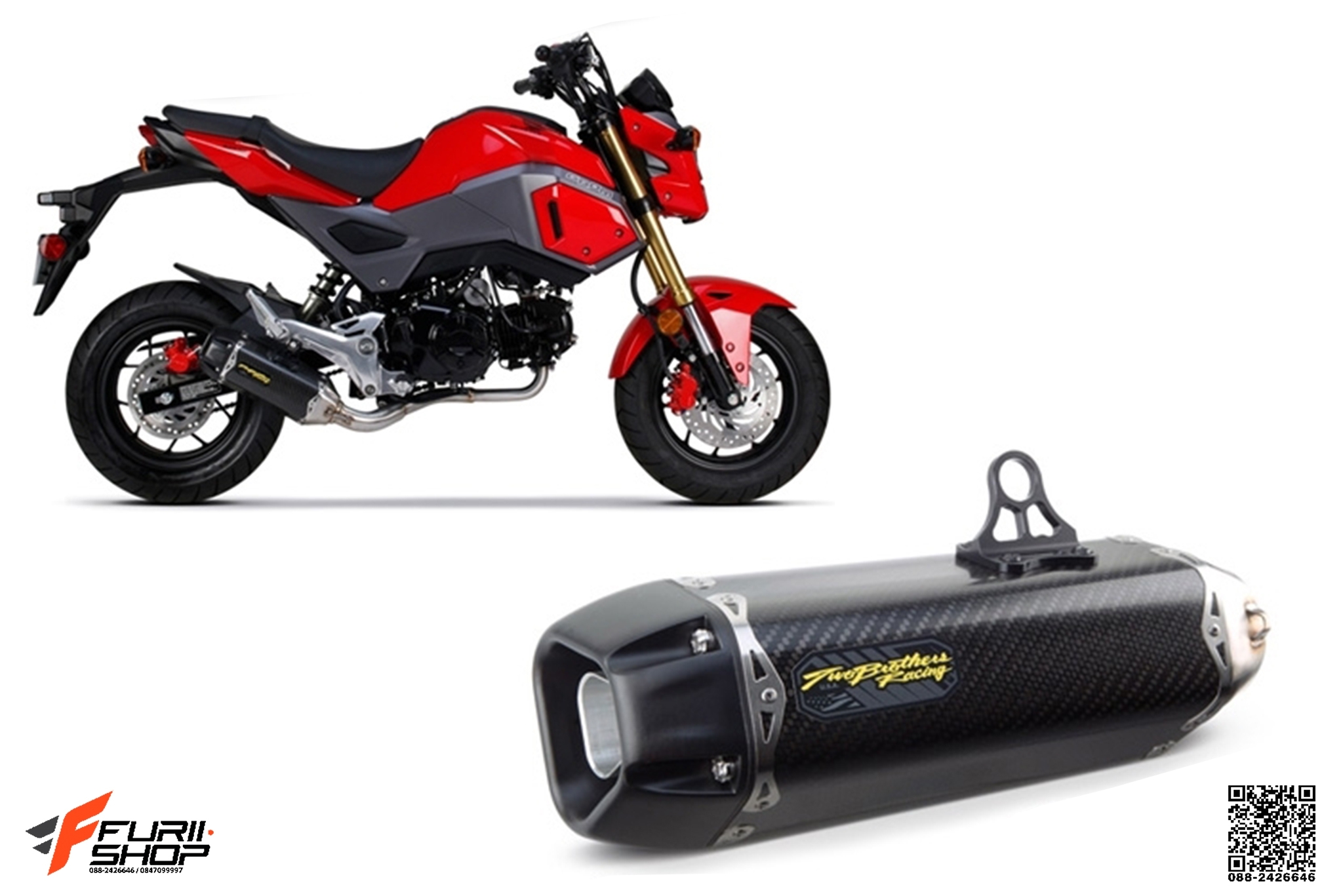 ท่อมอเตอร์ไซค์ TWOBROTHERS CARBON FOR HONDA MSX 125 ท่อแต่ง ท่อสูตร ท่อบิ๊กไบค์ ท่อBigbike ท่อไอเสีย