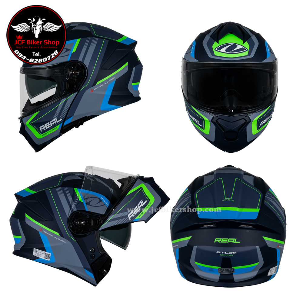 หมวกกันน็อคเต็มใบเปิดคางได้ Real Helmets ATLAS STRATUS หมวกกันน็อค Flip-Up สไตล์สปอร์ต ยกคางได้ เท่ล้ำทุกมุมมอง