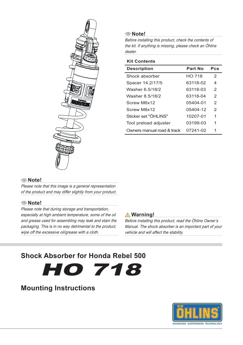 โช๊คหลัง OHLINS P Type HO718 FOR HONDA REBEL โช๊ค โช๊คแต่ง โช๊คมอเอตร์ไซค์