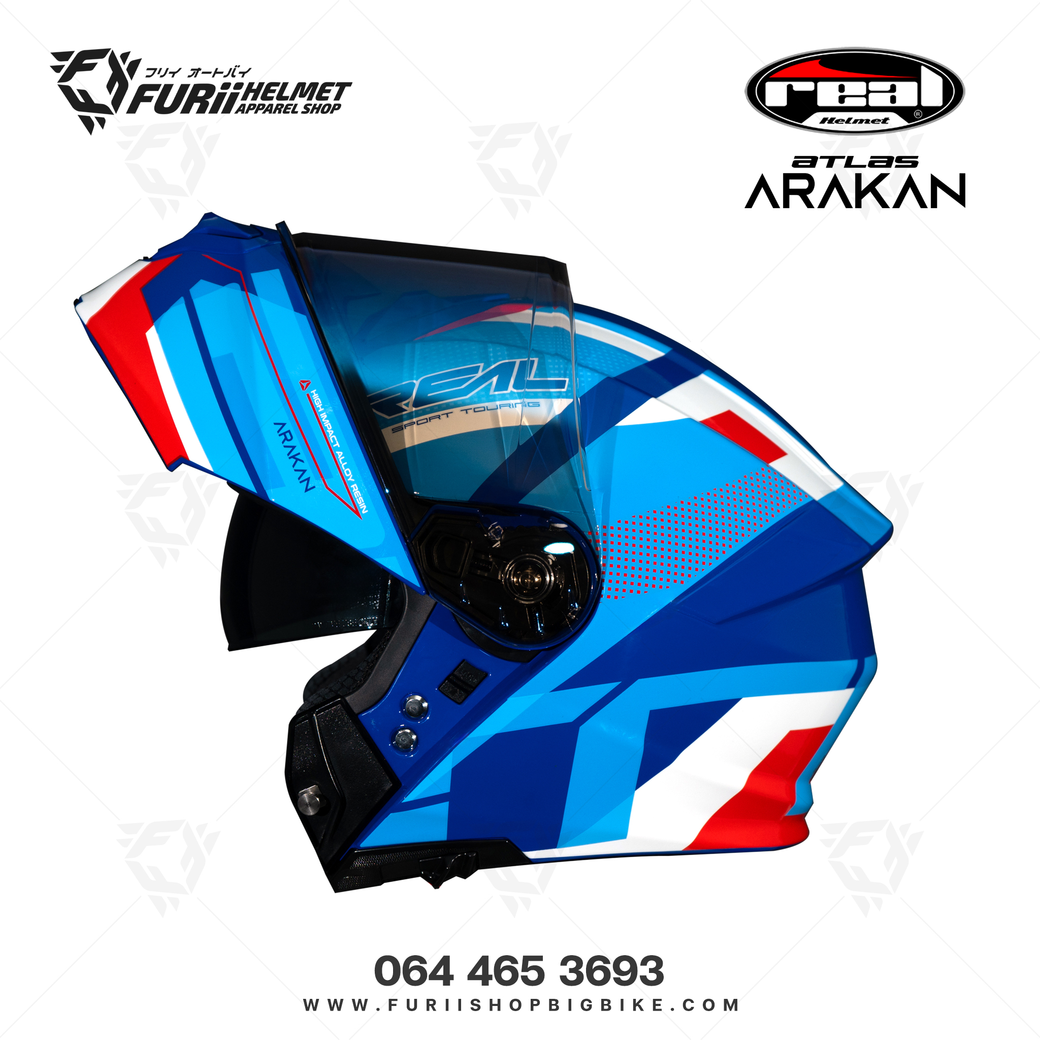 หมวกกนน็อคเต็มใบ Real Atlas Arakan : น้ำเงิน-แดง