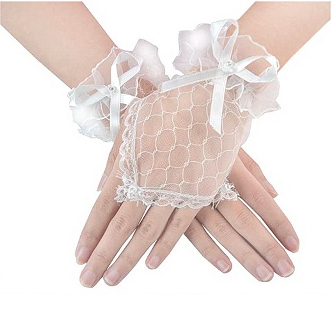 ถุงมือออสั้น ข้อมือ สีขาว แต่งงาน เจ้าสาว 