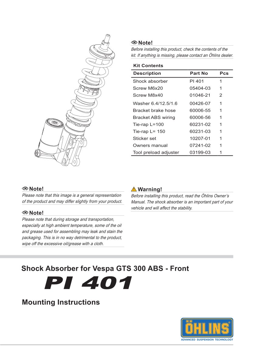 โช้คหน้า OHLINS PI401 For Vespa GTS300 2023