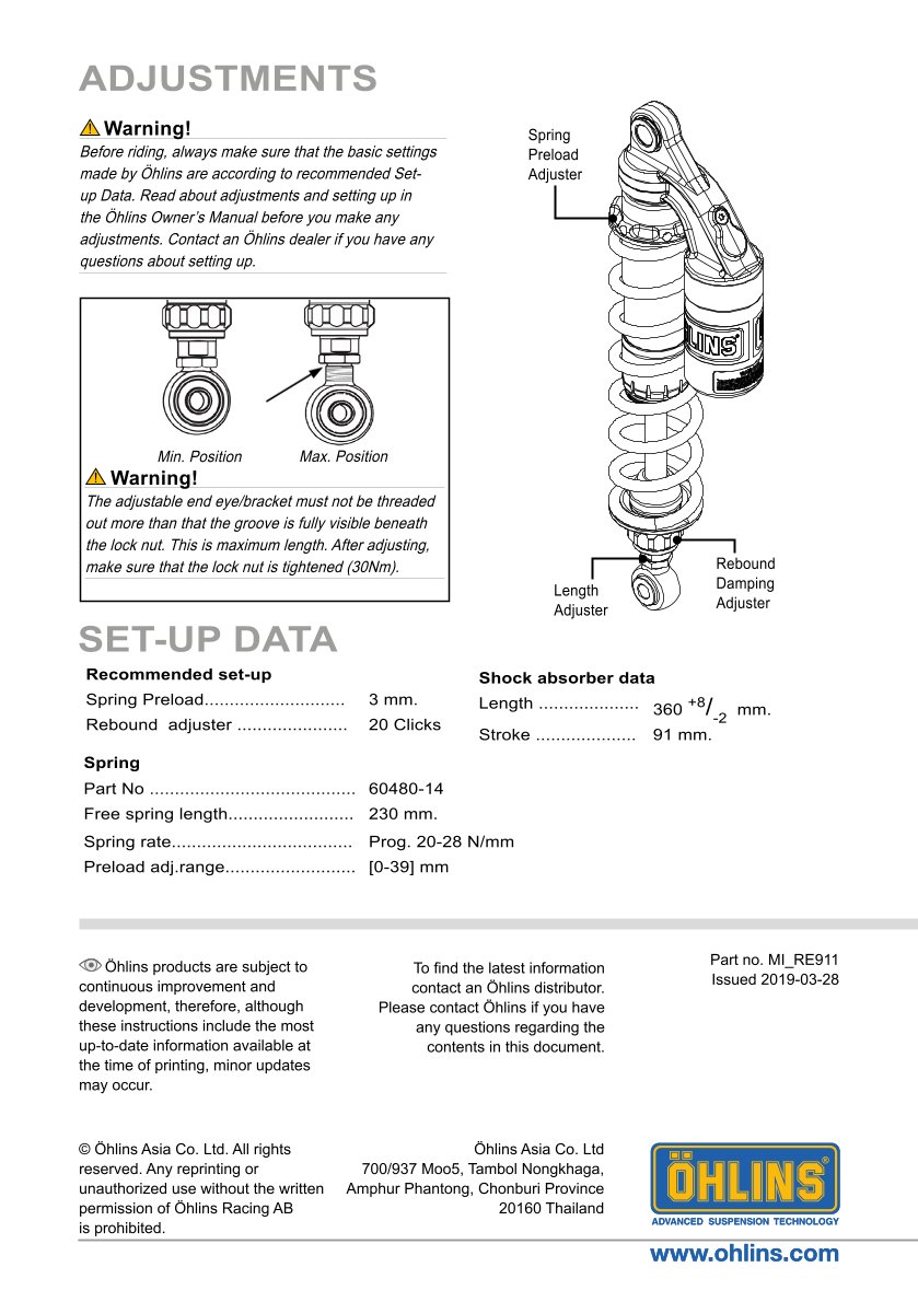 โช๊คหลังแต่ง Ohlins RE911 For Royal Enfield Interceptor 650 ปี 2019-2021