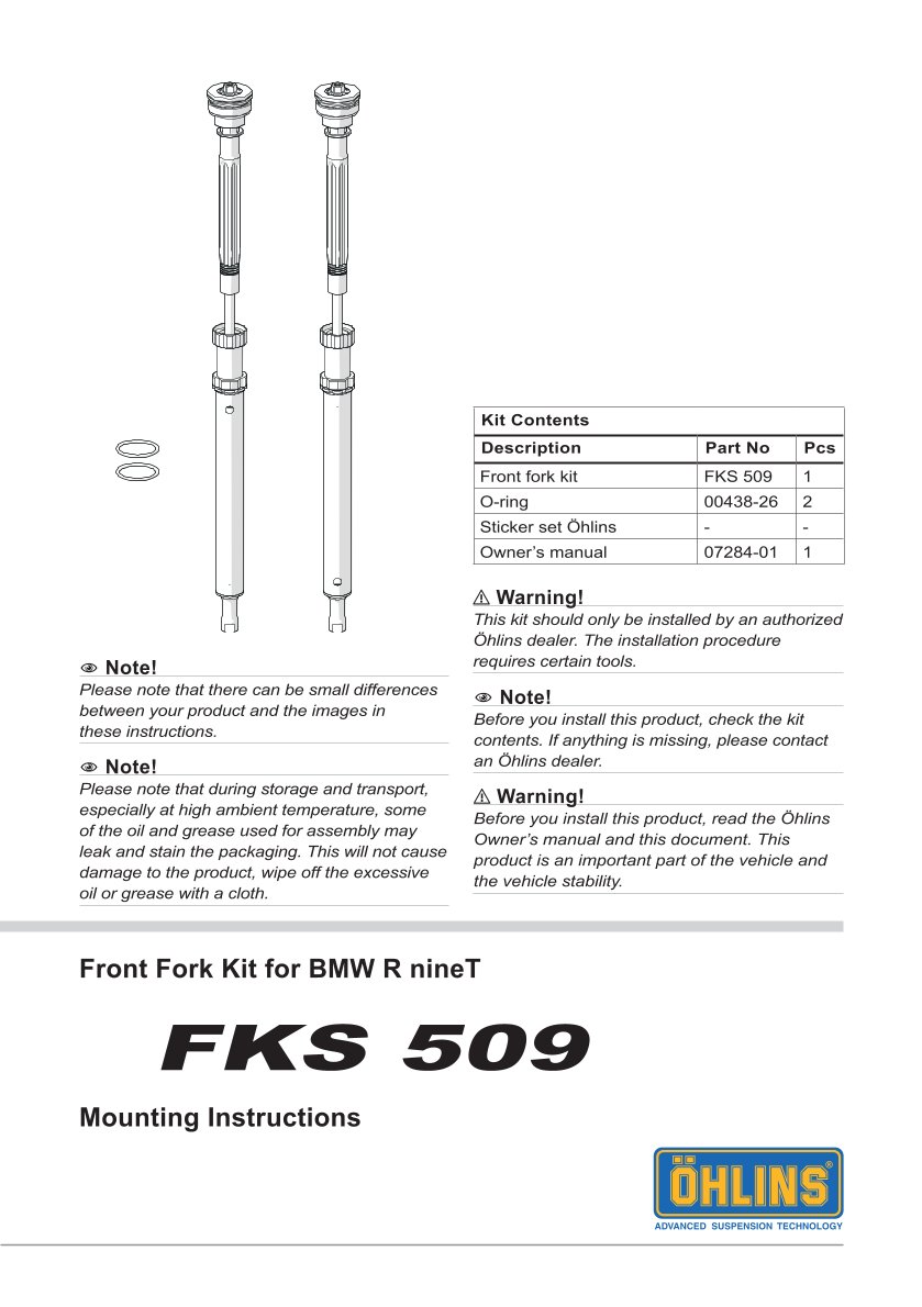 สปริงโช้คหน้า Ohlins FKS509 For BMW R nineT 2014-2016