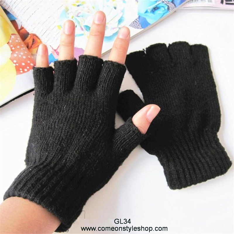 ถุงมือผ้าเปิดนิ้ว สีดำ ถุงมือเต้น งานเชียร์กีฬา งานแสดง ฮิปฮอป ออกงานปาร์ตี้ Fingerless unisex black stretch