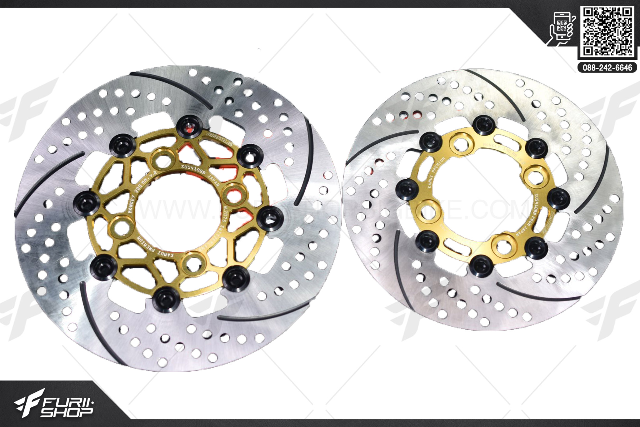 จานดิสก์หน้า+หลัง 220+190mm. POWER-SLOTV。2 SUS410BB FROM JAPAN HONDA MONKEY125