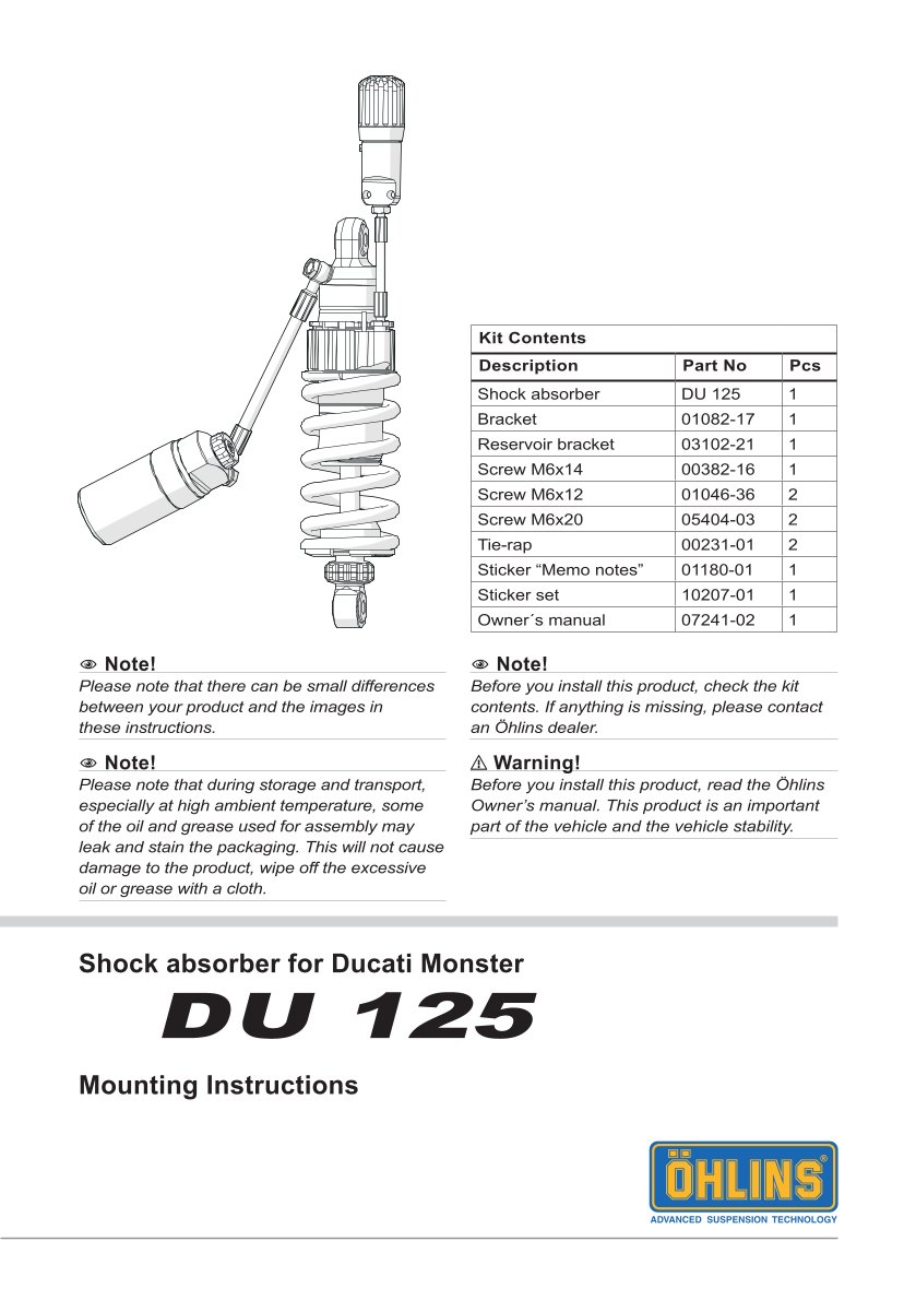 โช๊คหลังแต่ง Ohlins DU125 For Ducati Monster 950 + ปี 2021-2023