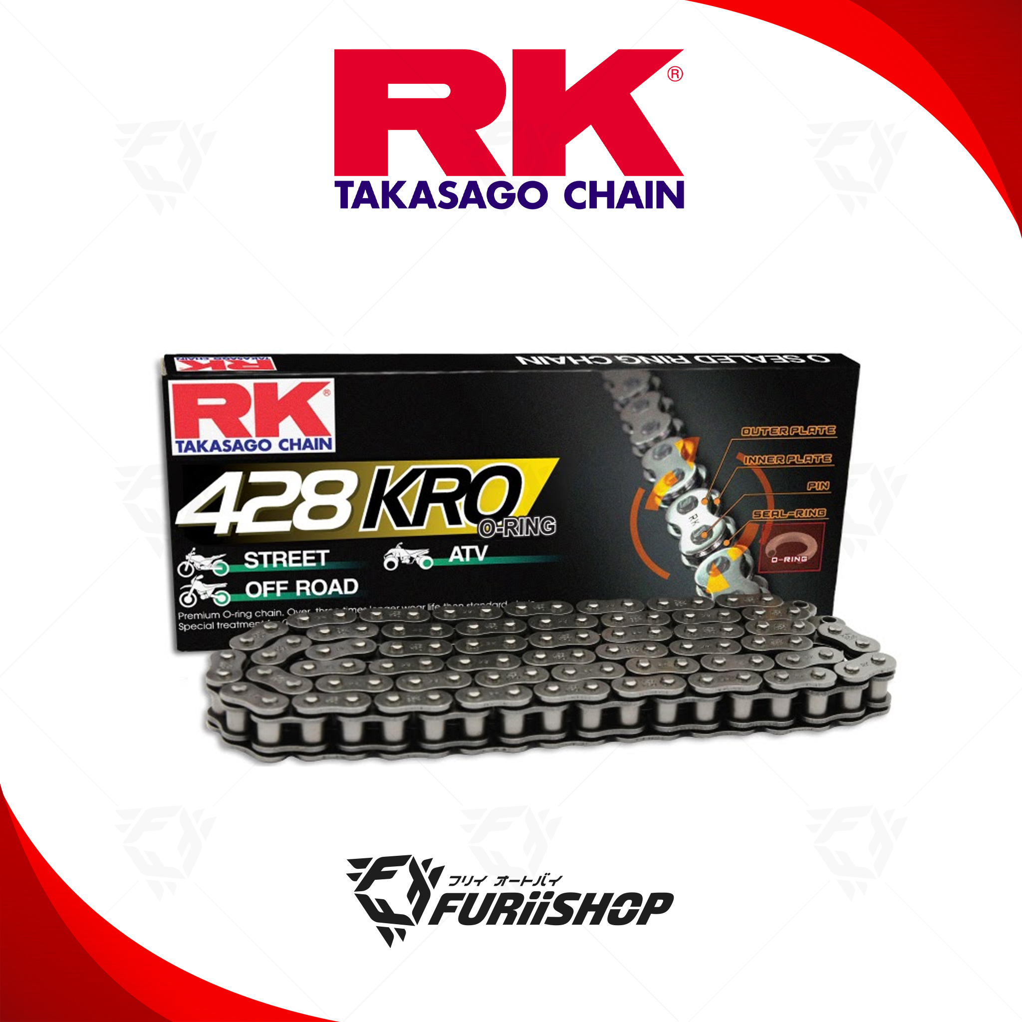 โซ่ RK แท้ 428KRO O-Ring Chain 428KRO-132L (สีเงิน) สำหรับรถมอเตอร์ไซค์ 250cc