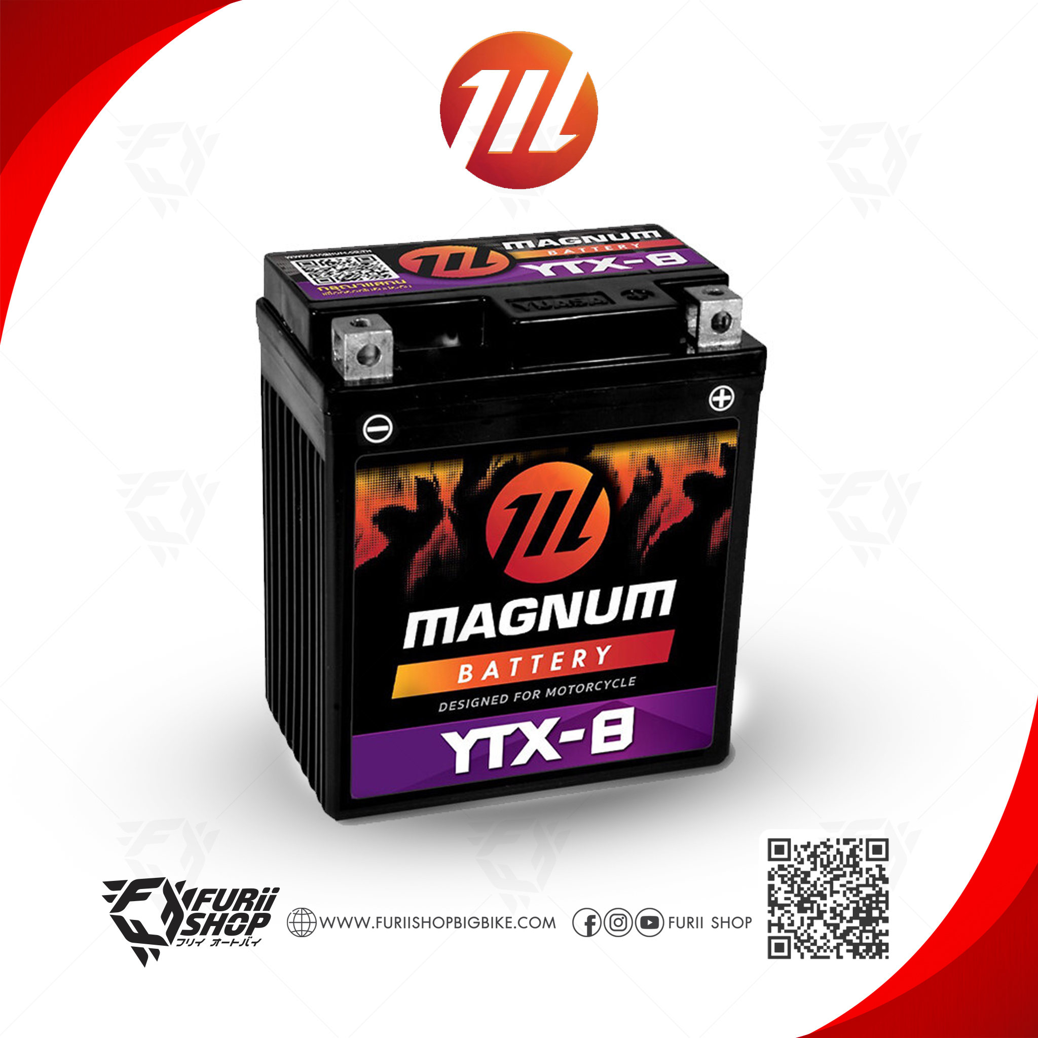 แบตเตอรี่ มอเตอร์ไซค์ MAGNUM YTX-8 (12V 8Ah)