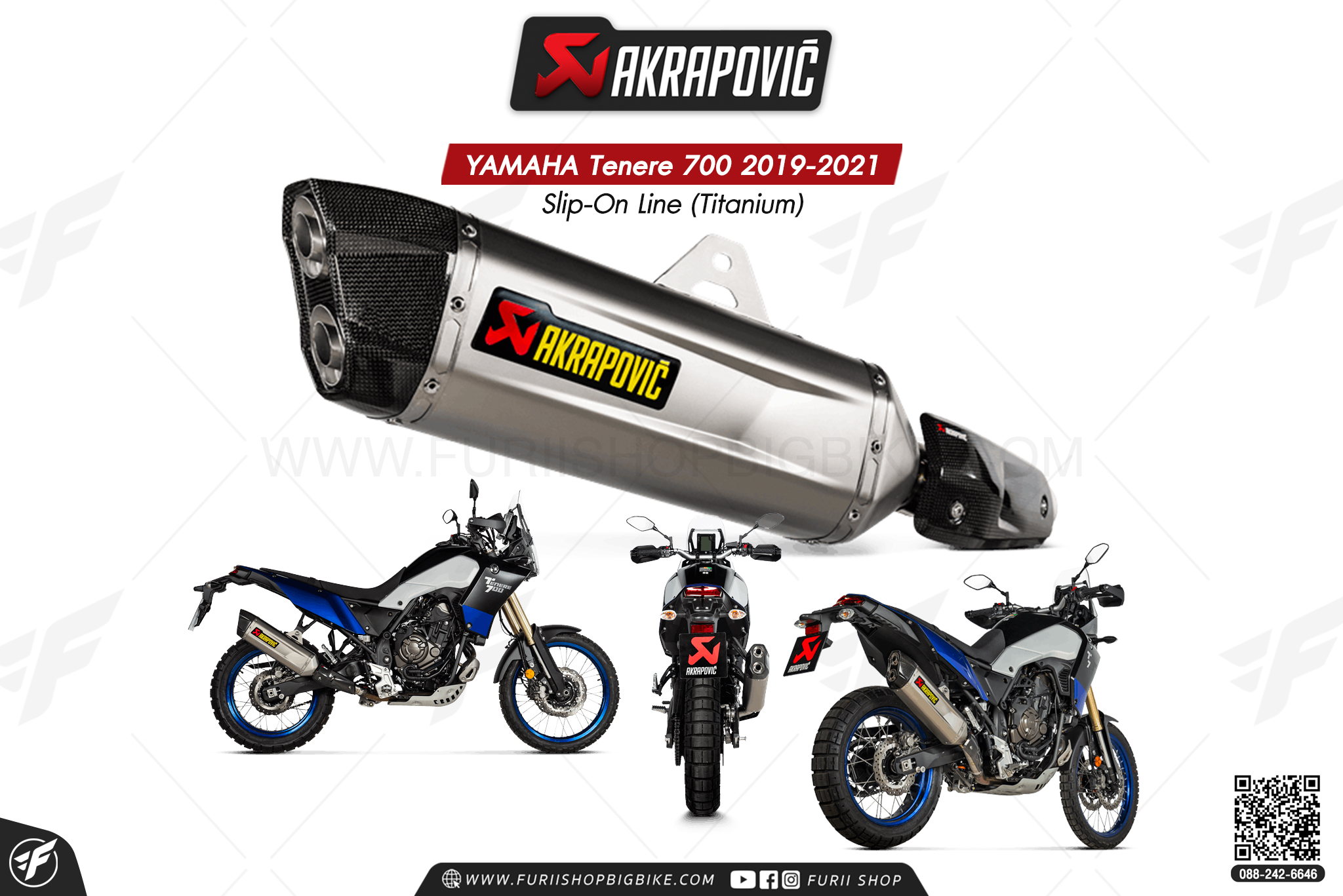 ท่อแต่ง Akrapovic Exhaust Slip-On Line (Titanium) New shape YAMAHA Tenere 700 2019-2021