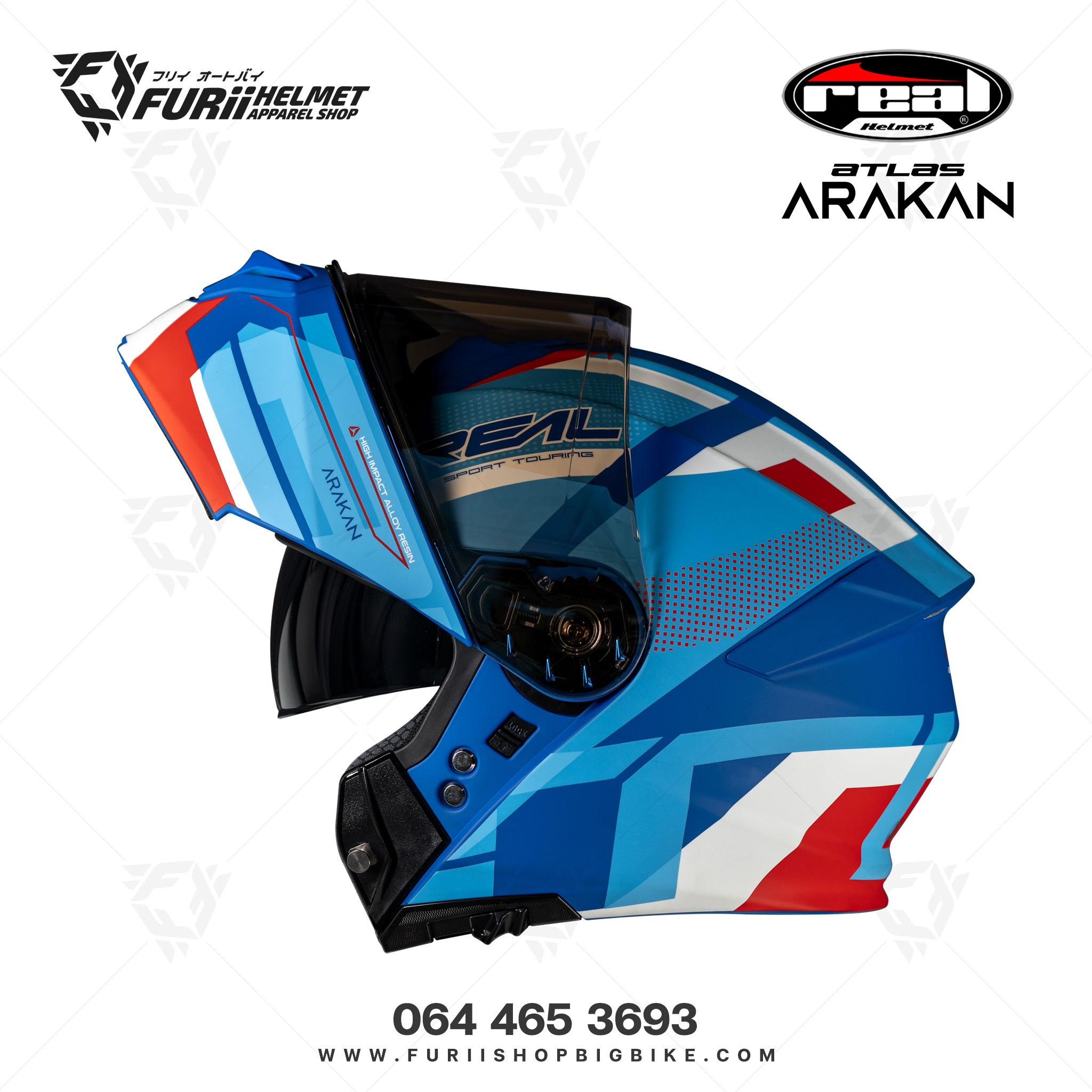 หมวกกนน็อคเต็มใบ Real Atlas Arakan : น้ำเงิน-แดง(ด้าน)