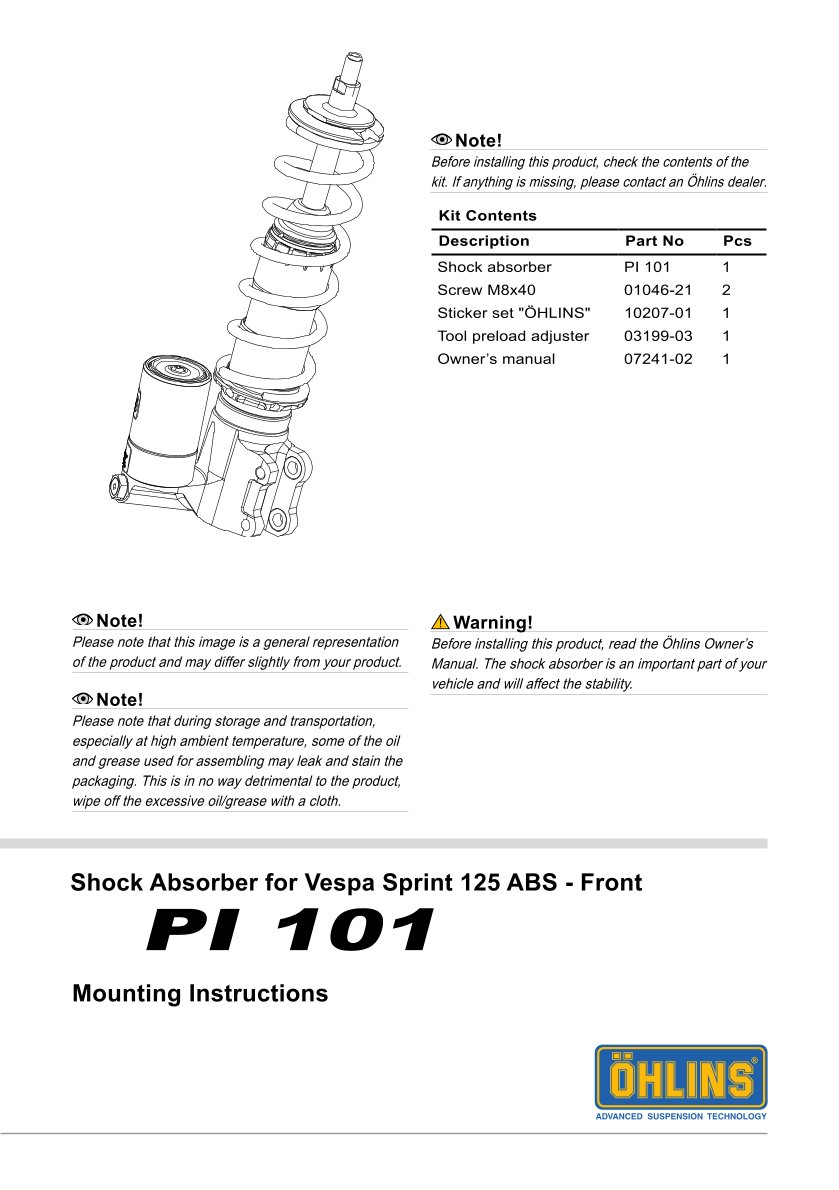 โช้คหน้า OHLINS PI101 For Vespa Sprint 125 ABS 2016-2021