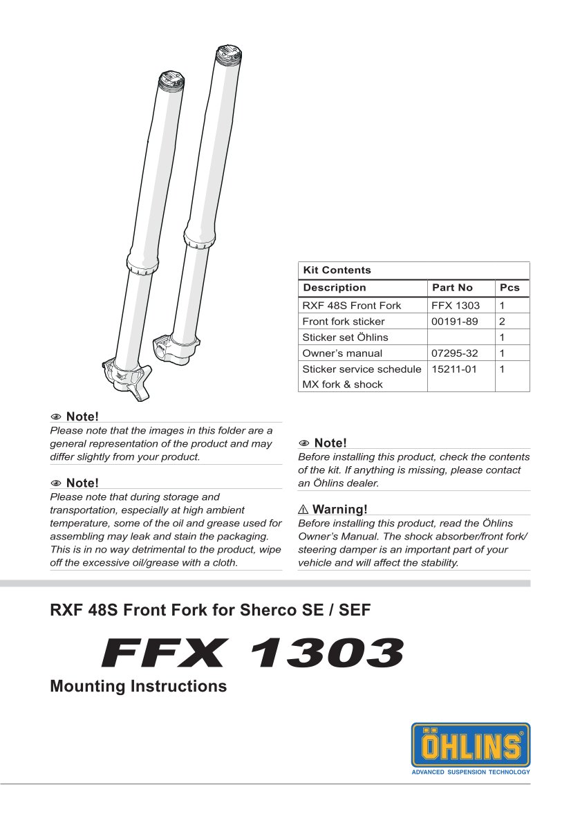โช้คหน้า OHLINS FFX1303 FOR Sherco 125 SE Factory 2021-2023