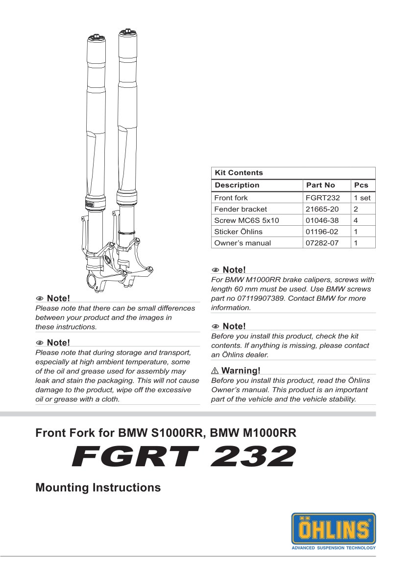 โช้คหน้า OHLINS FGRT232 FOR BMW S 1000 RR 2019-2023
