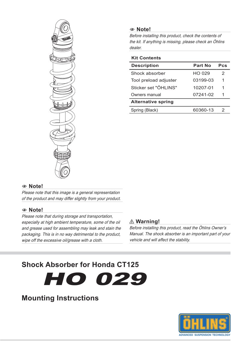 โช๊คหลังแต่ง Ohlins HO029 For Honda CT125 ปี 2020-2023