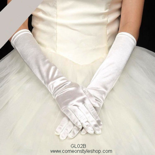 ถุงมือออกงาน แบบยาว 15 นิ้ว ผ้าซาติน เรียบหรู วินเทจสไตล์ ถุงมือเจ้าสาว ออกงาน การแสดง ปาร์ตี้ Long gloves