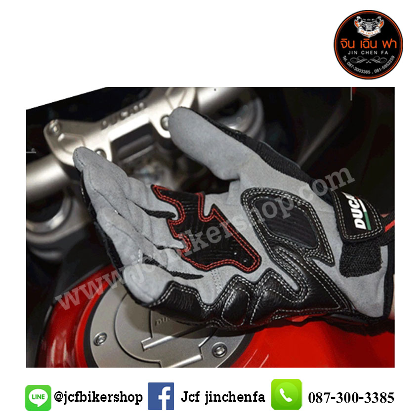 ถุงมือมอไซค์ ถุงมือมอเตอร์ไซค์ ถุงมือขับมอเตอร์ไซค์ ถุงมือ Ducati ดำ-คาดแดง