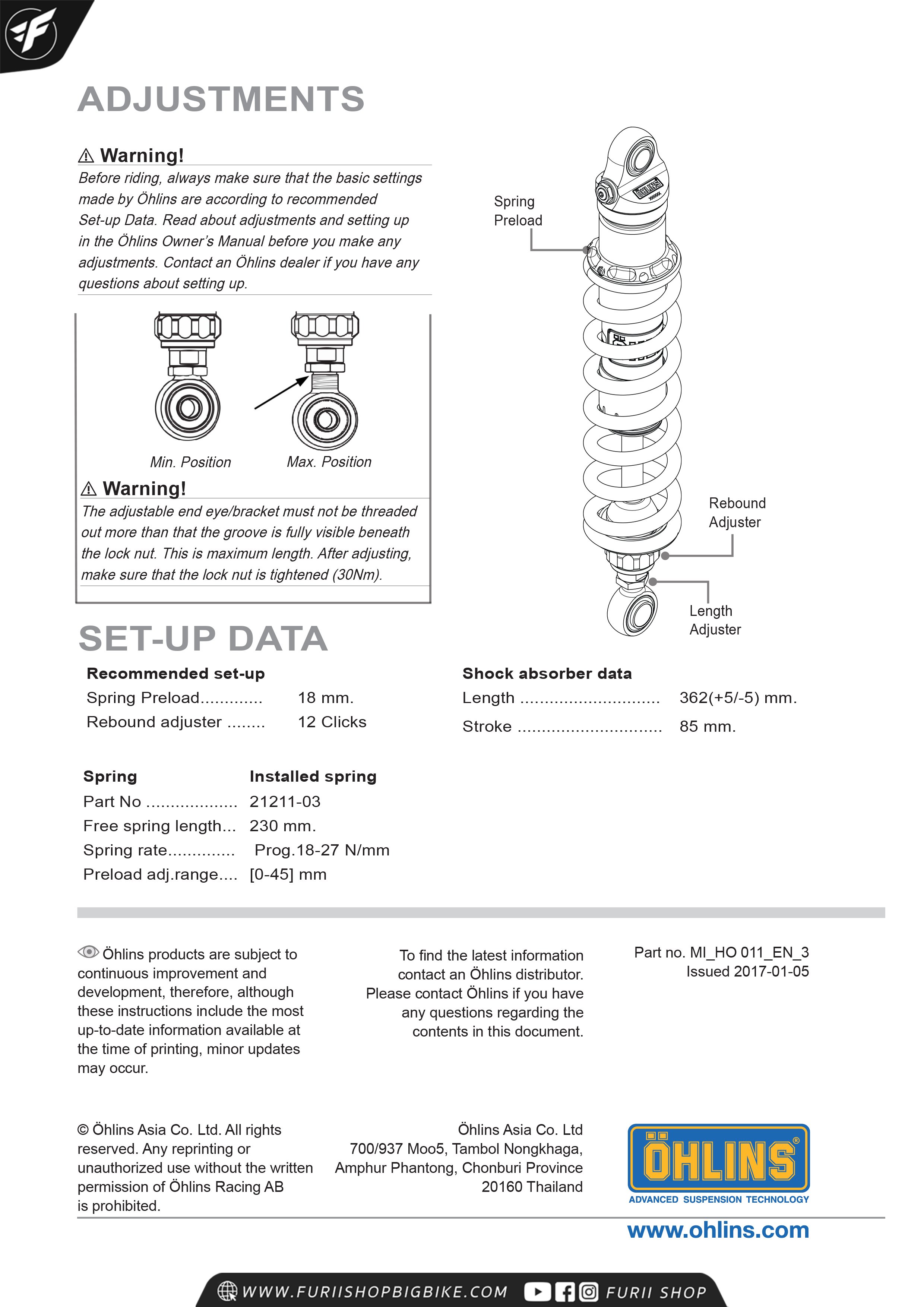 โช๊คหลัง โช๊คอัพ โช๊คแต่ง โช๊คมอเอตร์ไซค์ OHLINS STX 36 TWIN HO011 FOR HONDA CB1100