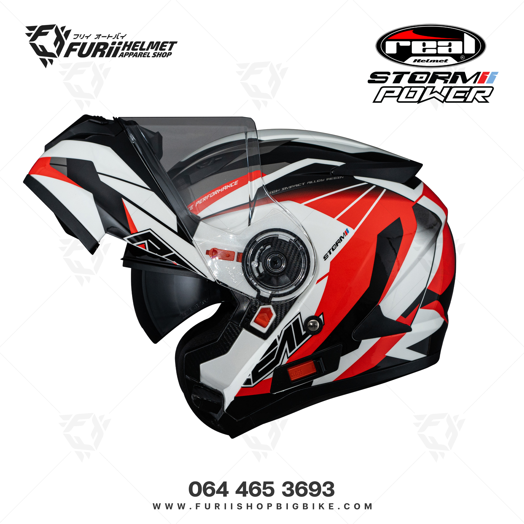 หมวกกันน็อค Real : Storm Power ขาว-แดง