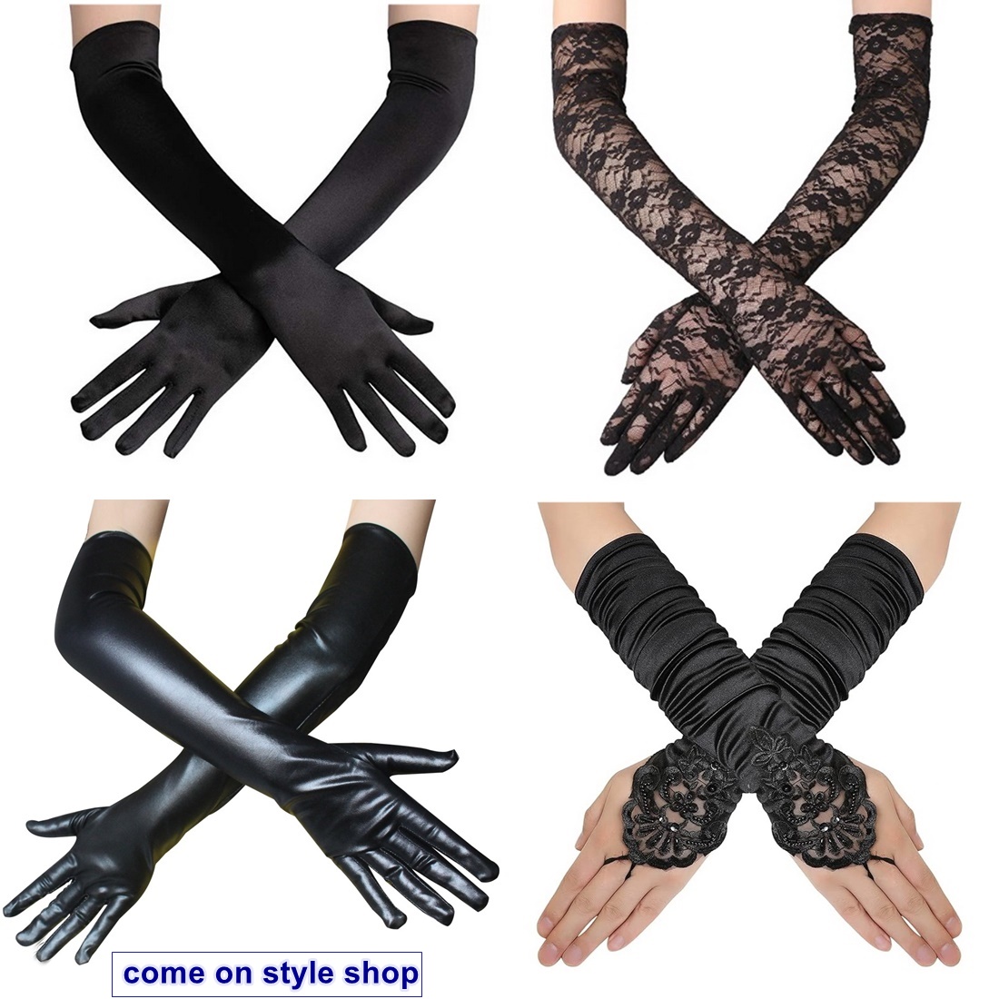 ถุงมือออกงาน สีดำ แบบยาว สำหรับ ปาร์ตี้ หรูหรา การแสดง ประกวด ถ่ายภาพ Short Black Party Gloves พร้อมส่งจากไทย