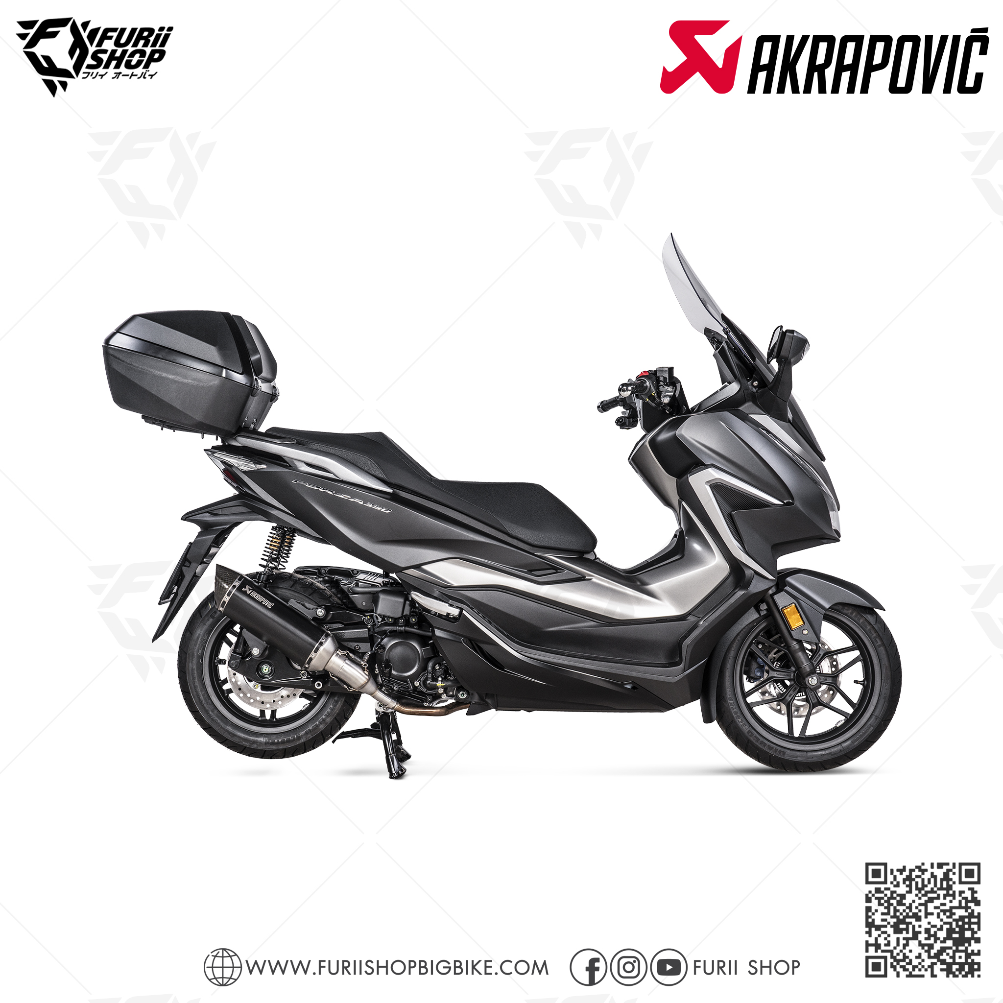 ท่อมอเตอร์ไซค์ Akrapovic Slip on Black New Shape (1รู) : for Honda Forza300ABS 2018-2019/ForzaABS 350 2020-2022