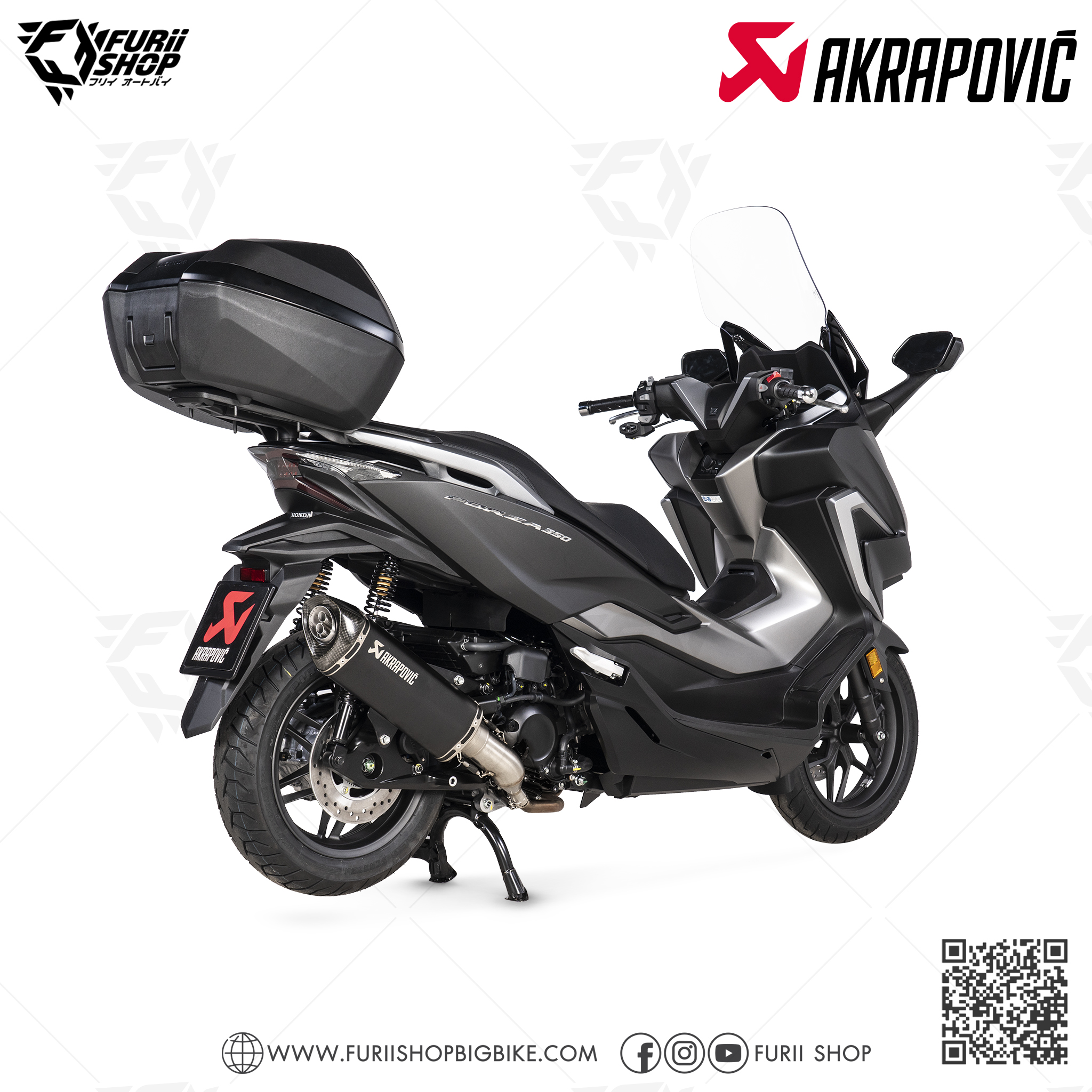ท่อมอเตอร์ไซค์ Akrapovic Slip on Black New Shape (2รู) Catalytic : for Honda Forza300ABS 2018-2019/ForzaABS 350 2020-2022