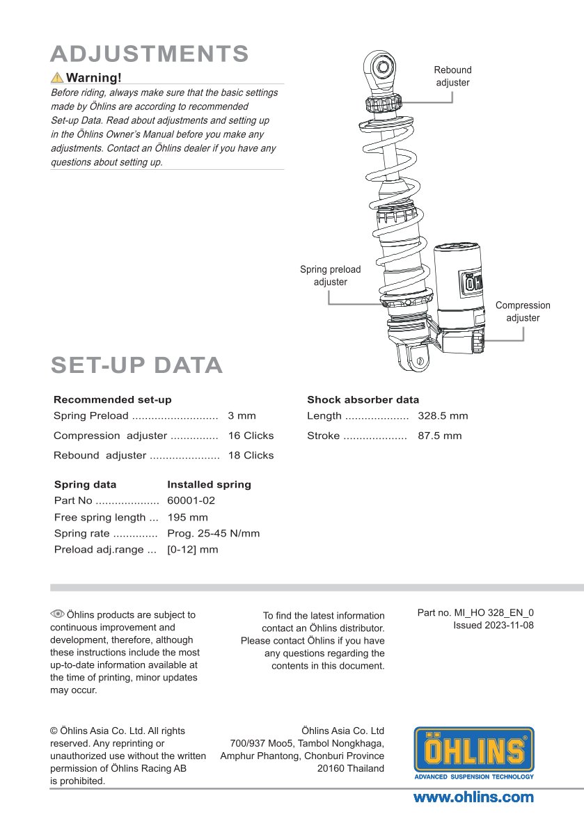 โช๊คหลังแต่ง Ohlins HO328 For Honda Lead 125 ปี 2023