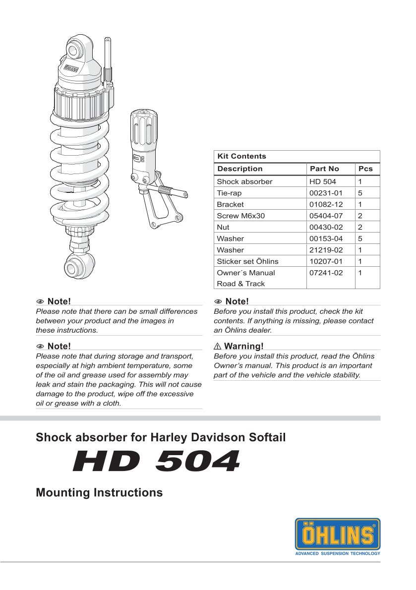 โช๊คหลังแต่ง Ohlins HD504 For Harley-Davidson Softail Low Rider ST ปี 2022