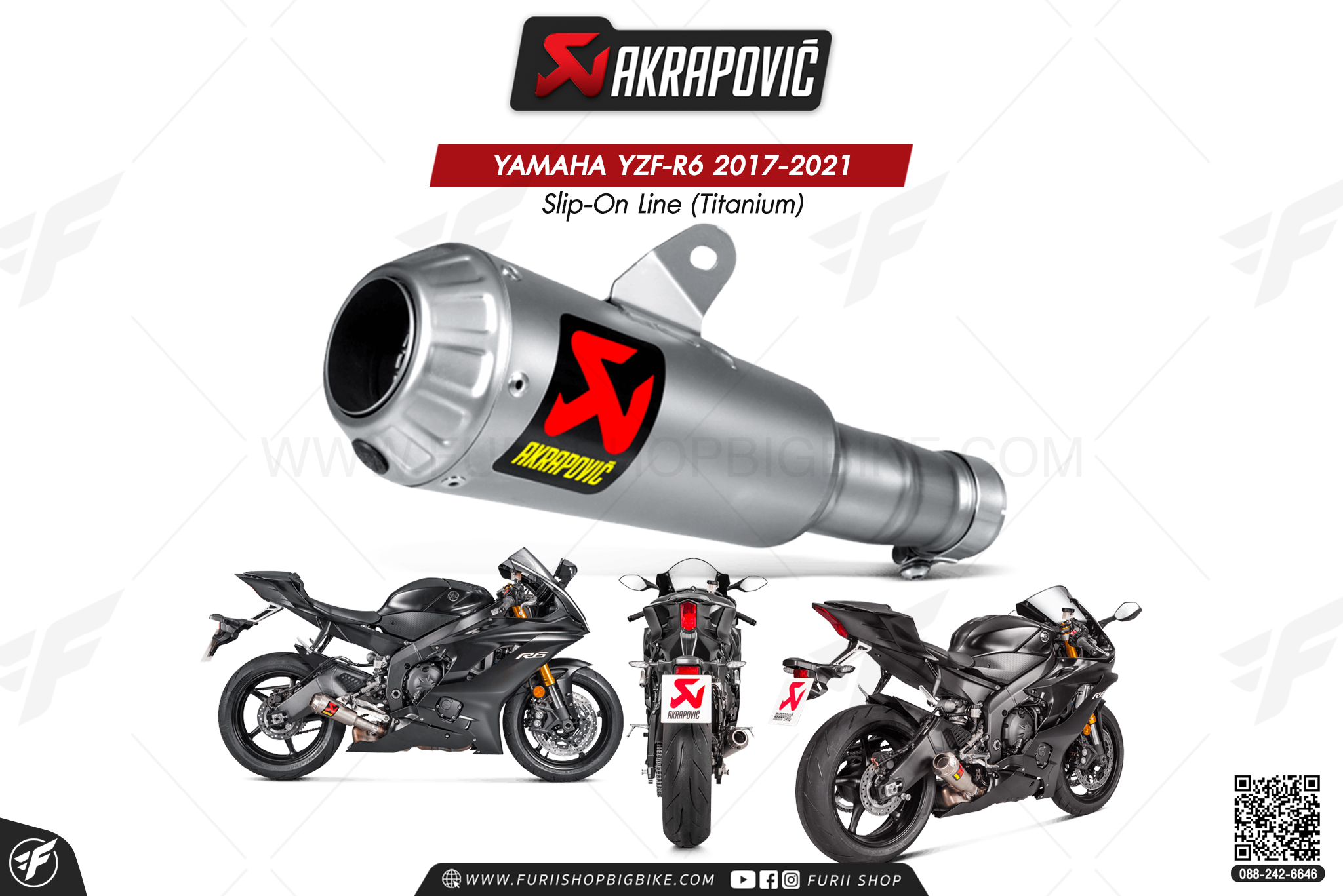 ท่อแต่ง Akrapovic Exhaust Slip-On Line (Titanium) Moto GP YAMAHA YZF-R6 2017-2021